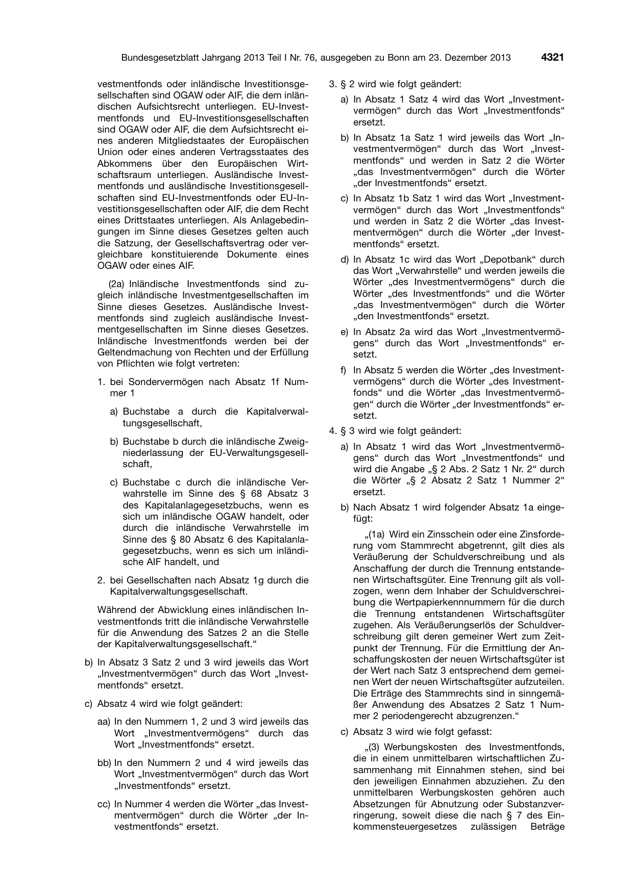 BGBl. 2013, Seite 4321 — Originalseite als Abbildung