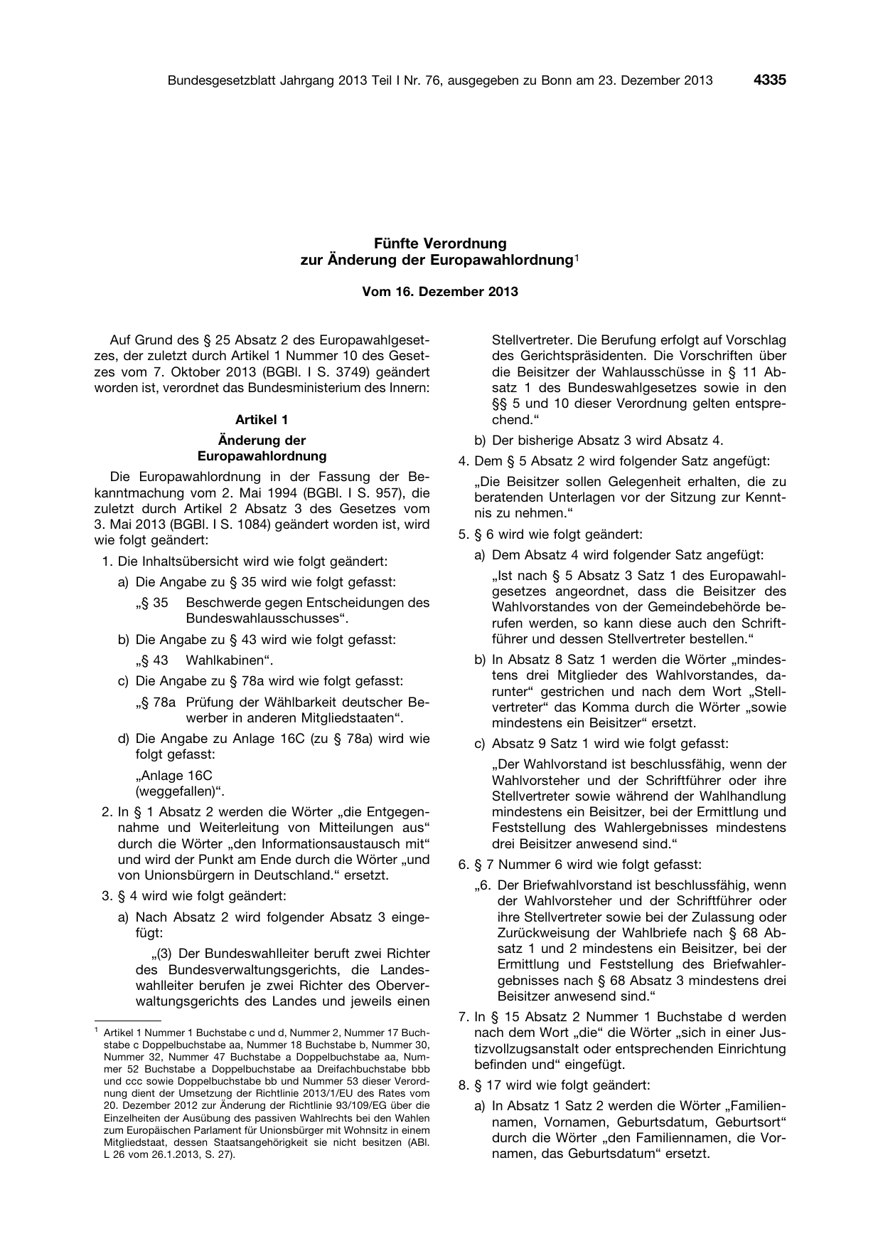 BGBl. 2013, Seite 4335 — Originalseite als Abbildung
