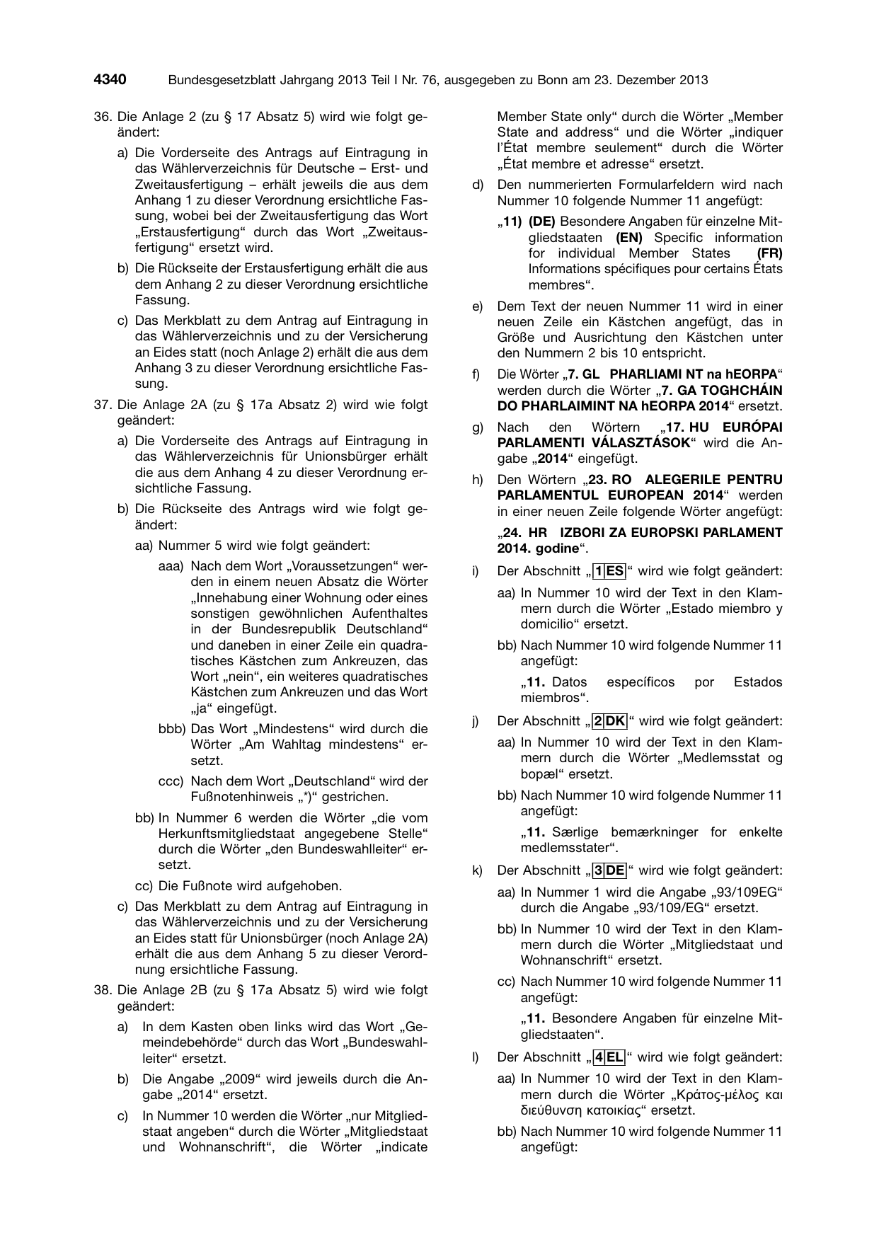 BGBl. 2013, Seite 4340 — Originalseite als Abbildung