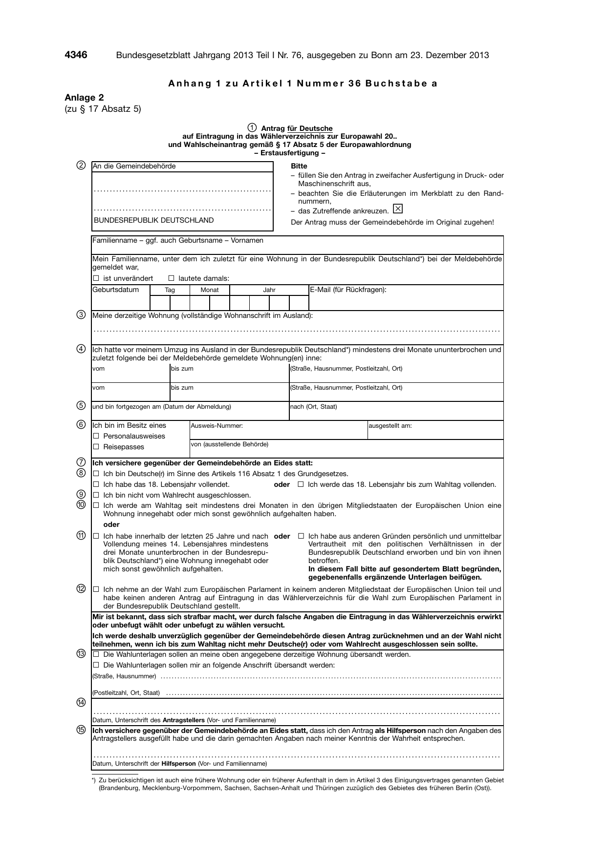 BGBl. 2013, Seite 4346 — Originalseite als Abbildung