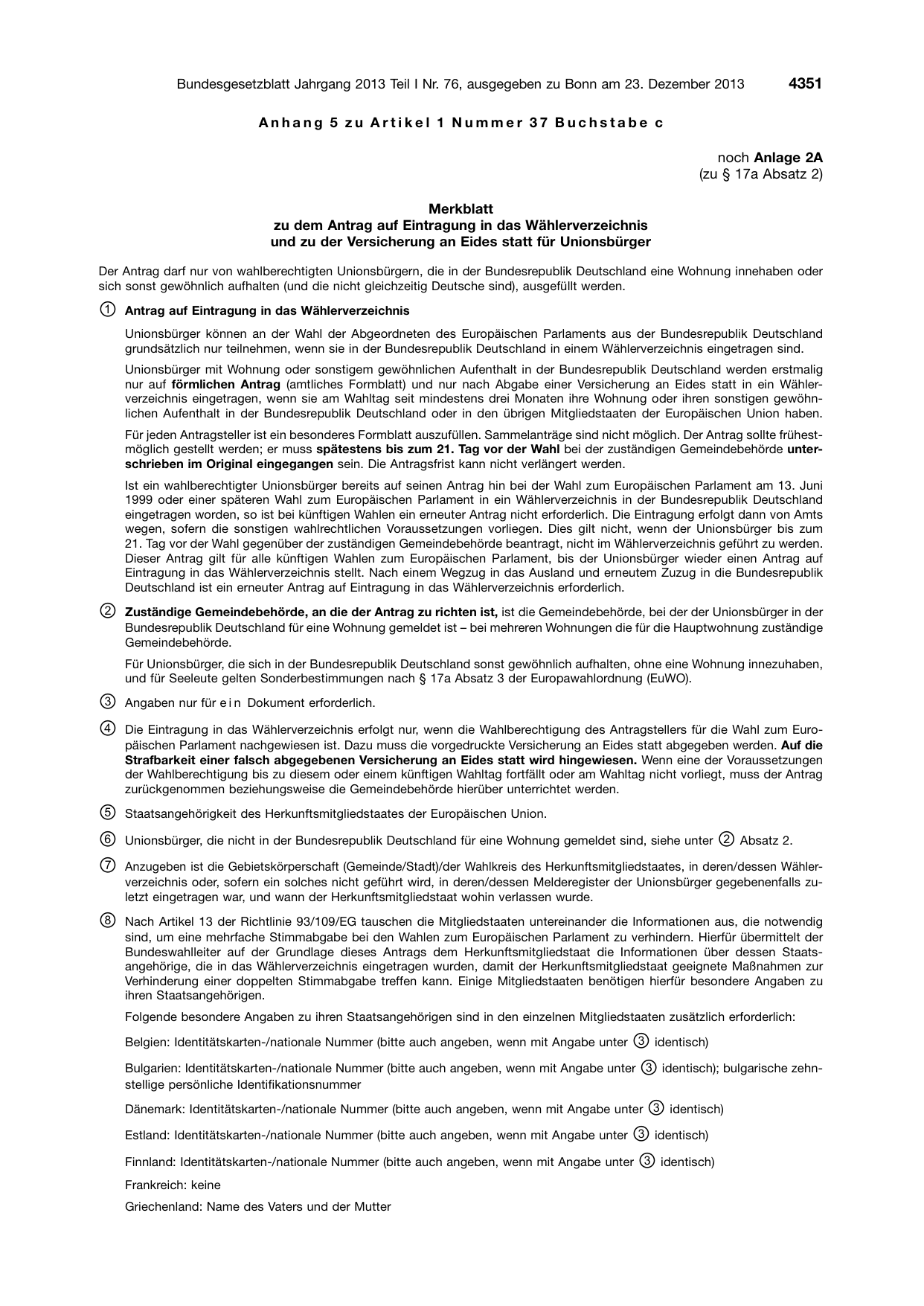 BGBl. 2013, Seite 4351 — Originalseite als Abbildung