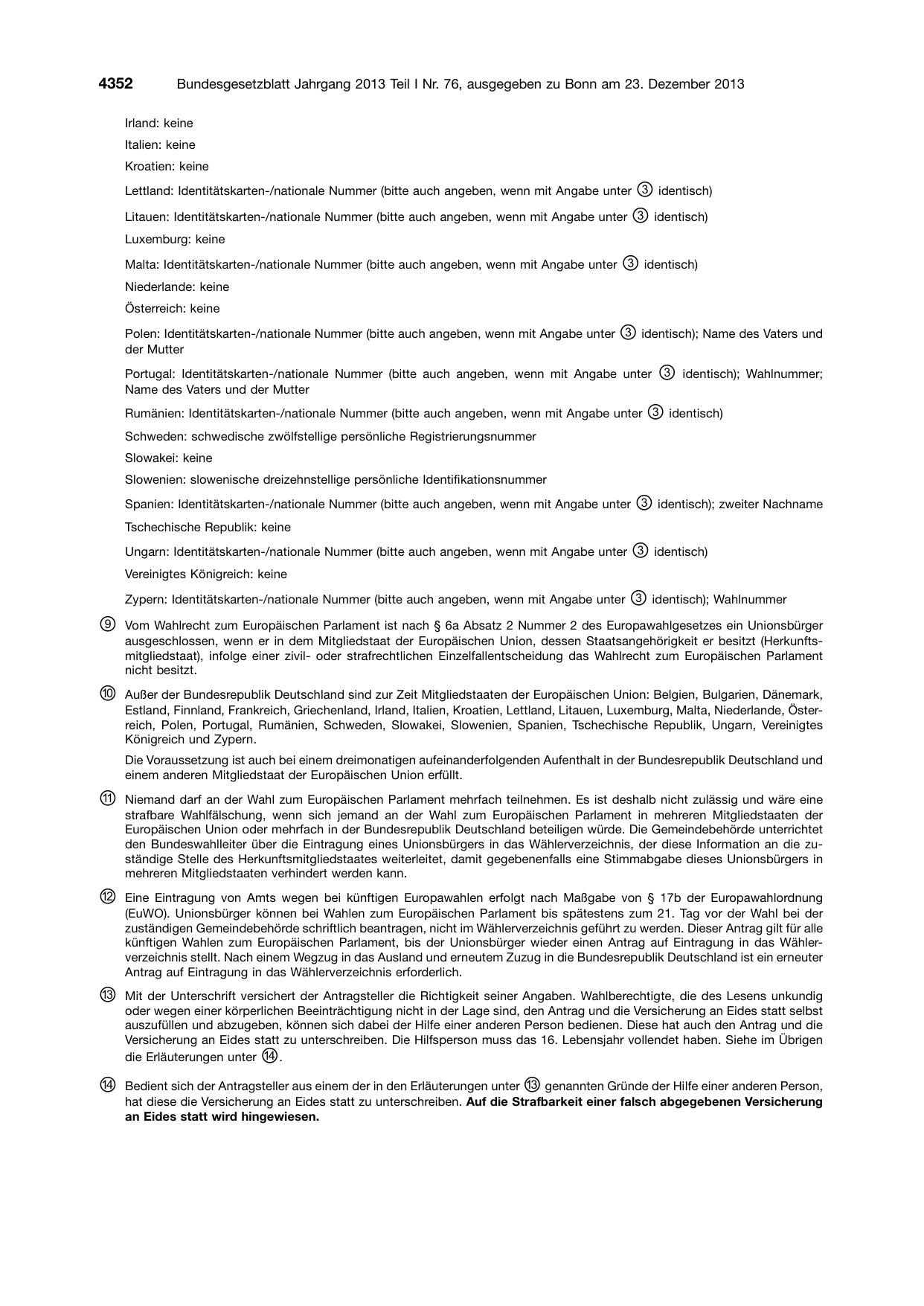 BGBl. 2013, Seite 4352 — Originalseite als Abbildung