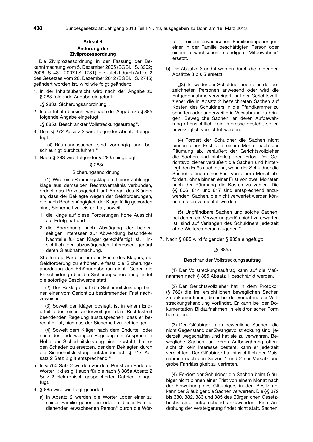 BGBl. 2013, Seite 438 — Originalseite als Abbildung