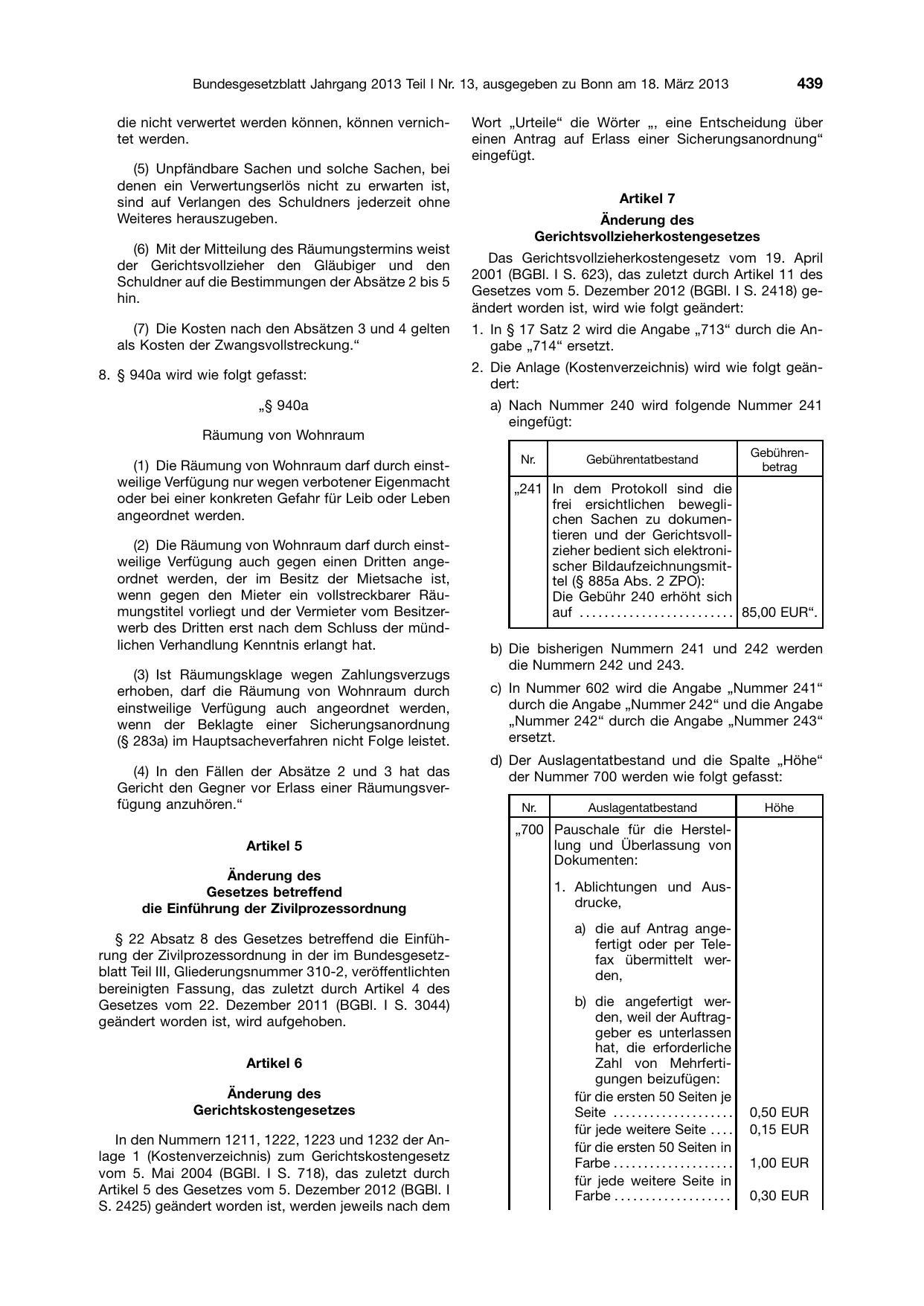 BGBl. 2013, Seite 439 — Originalseite als Abbildung