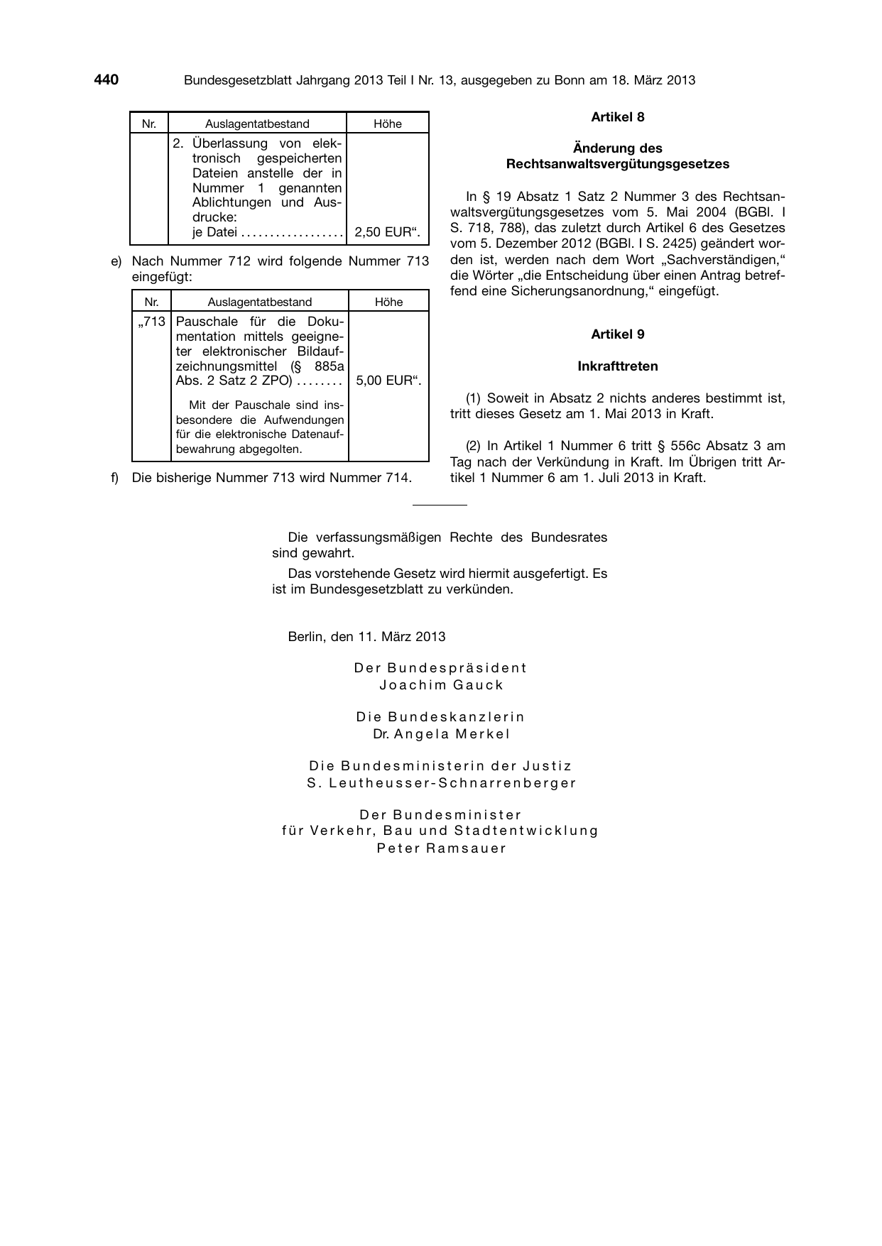 BGBl. 2013, Seite 440 — Originalseite als Abbildung