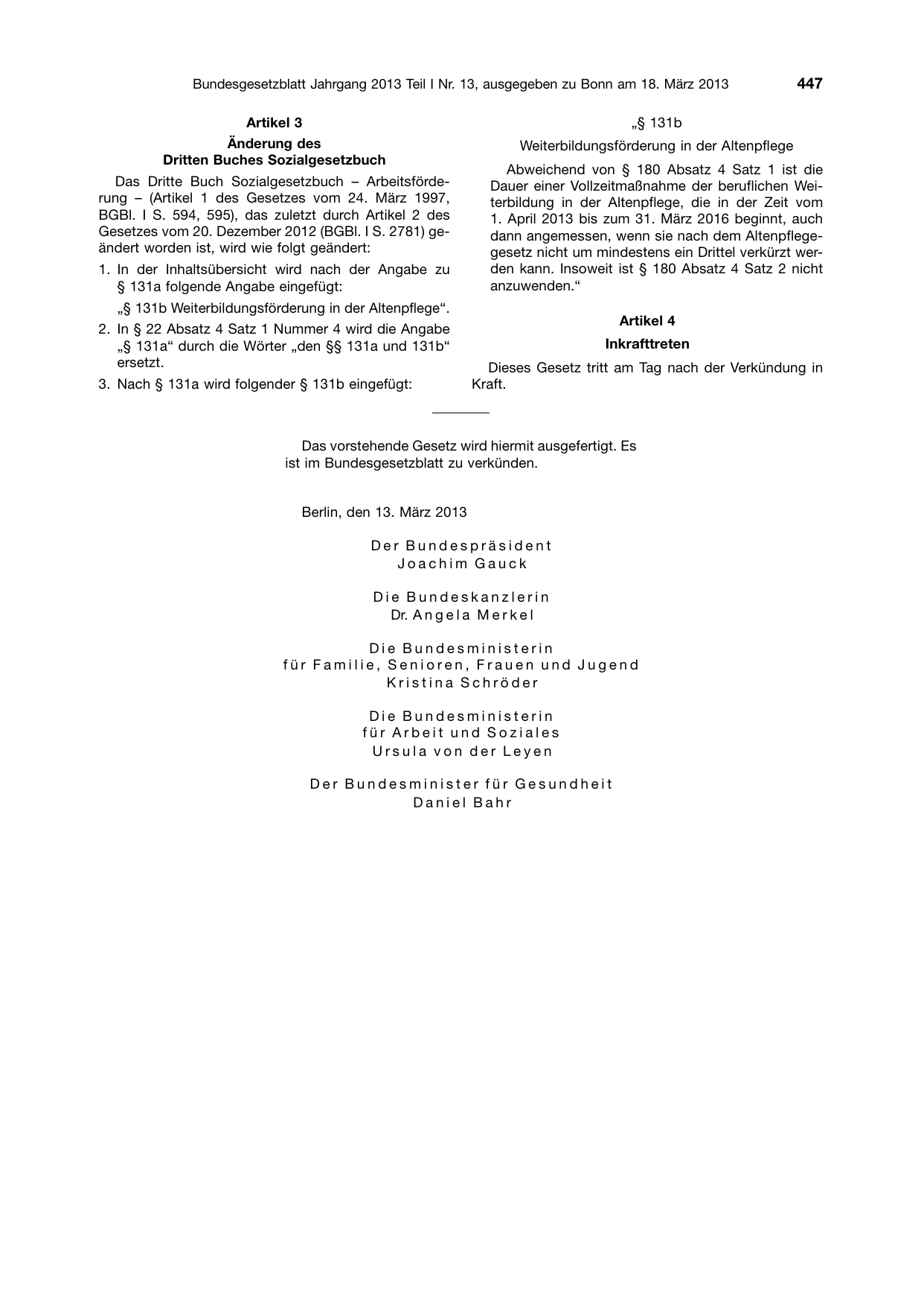 BGBl. 2013, Seite 447 — Originalseite als Abbildung