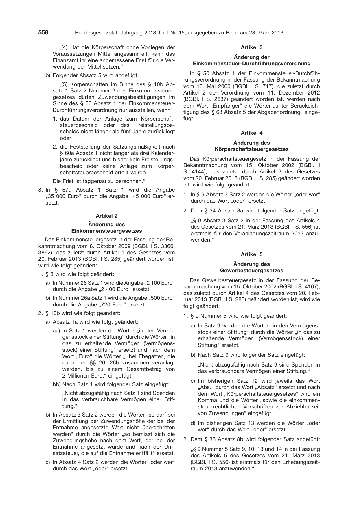 BGBl. 2013, Seite 558 — Originalseite als Abbildung