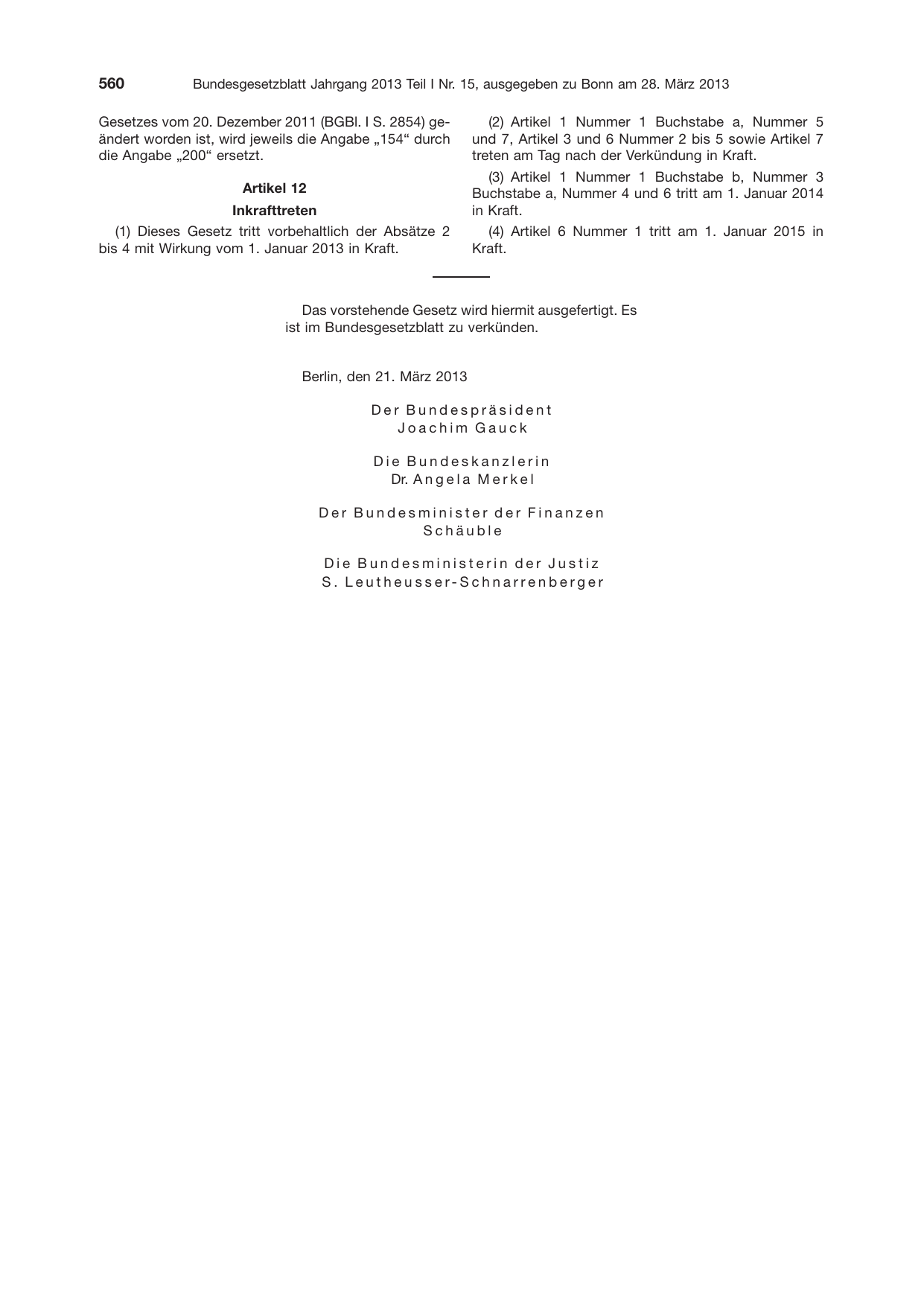 BGBl. 2013, Seite 560 — Originalseite als Abbildung
