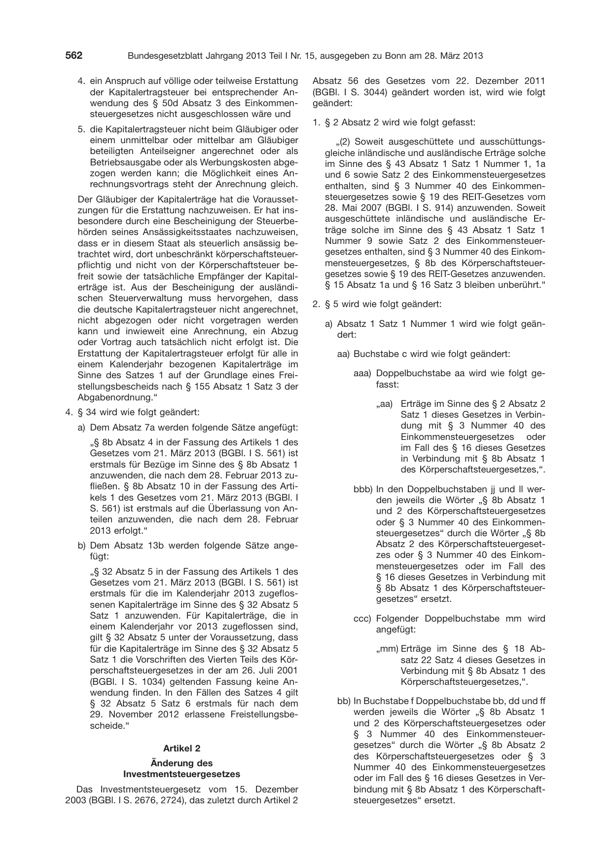 BGBl. 2013, Seite 562 — Originalseite als Abbildung