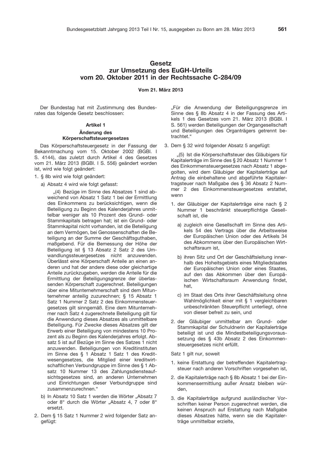 BGBl. 2013, Seite 561 — Originalseite als Abbildung