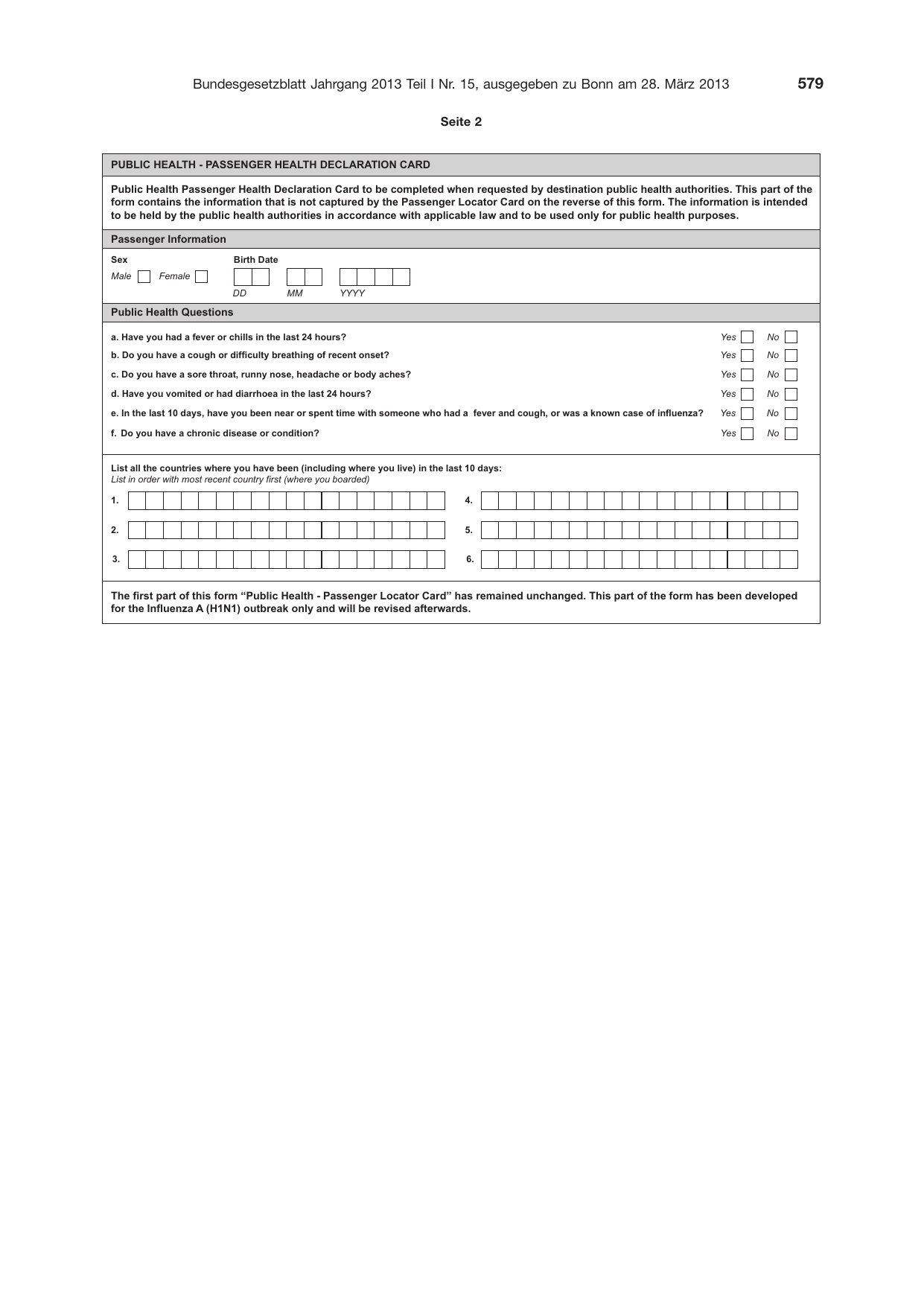 BGBl. 2013, Seite 579 — Originalseite als Abbildung
