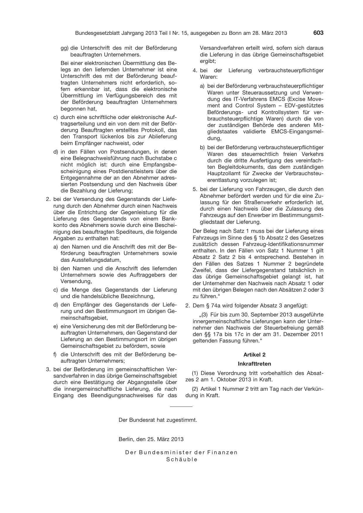 BGBl. 2013, Seite 603 — Originalseite als Abbildung