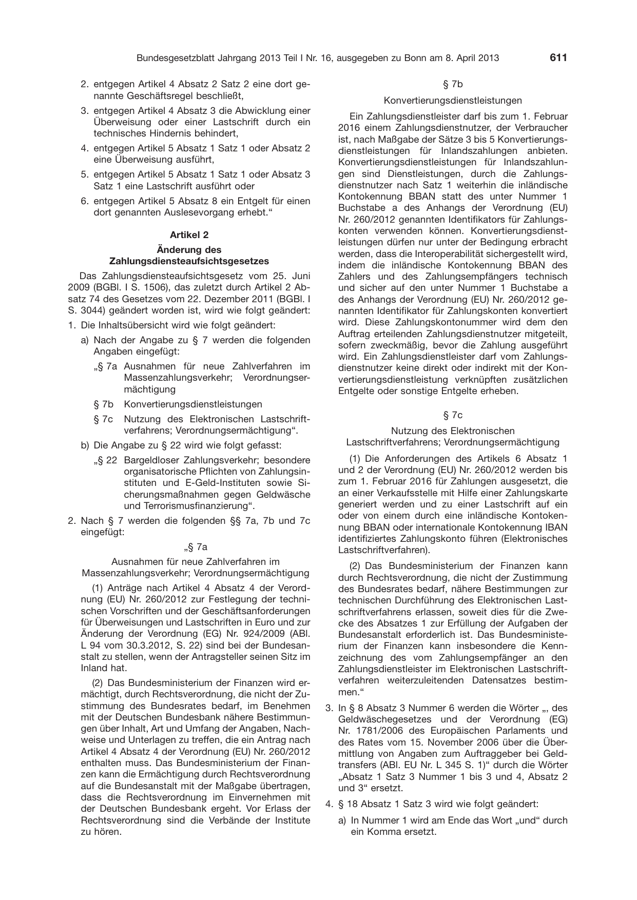 BGBl. 2013, Seite 611 — Originalseite als Abbildung