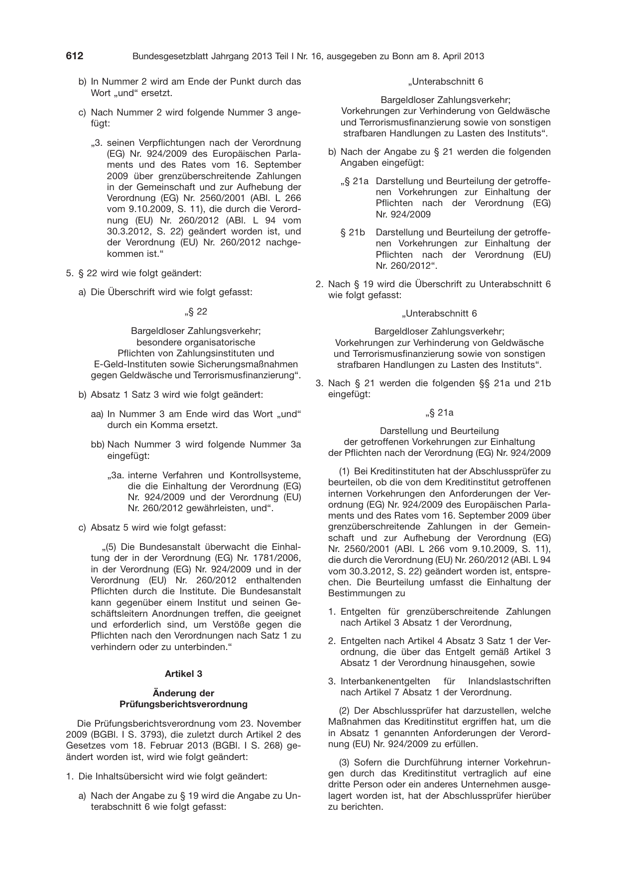 BGBl. 2013, Seite 612 — Originalseite als Abbildung