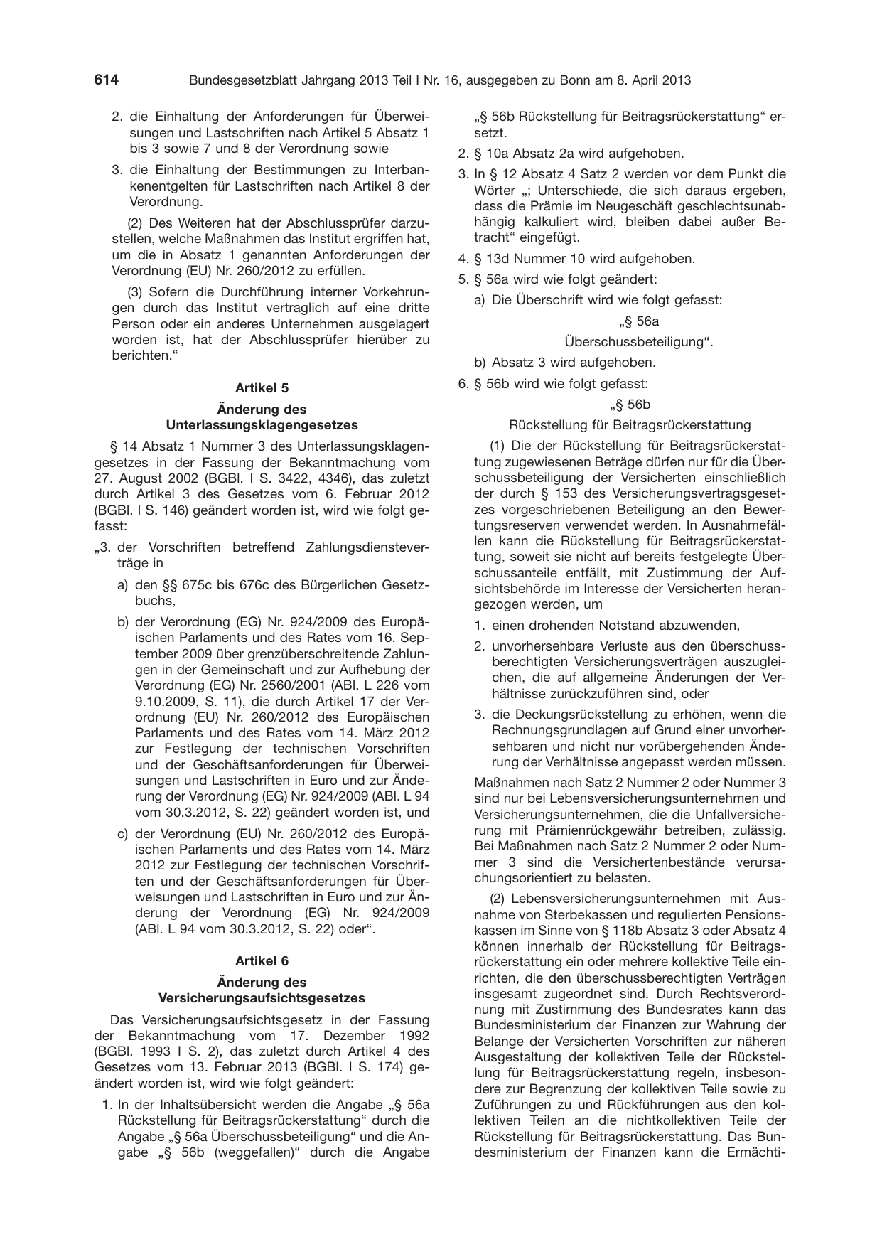 BGBl. 2013, Seite 614 — Originalseite als Abbildung