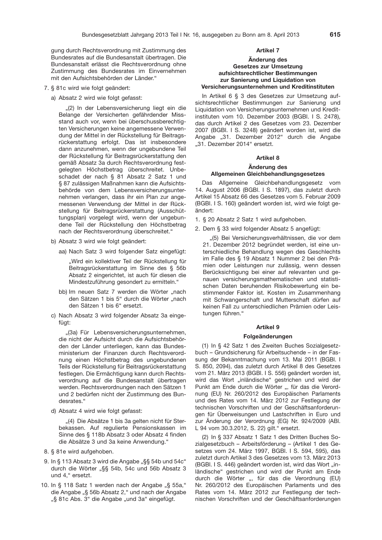 BGBl. 2013, Seite 615 — Originalseite als Abbildung
