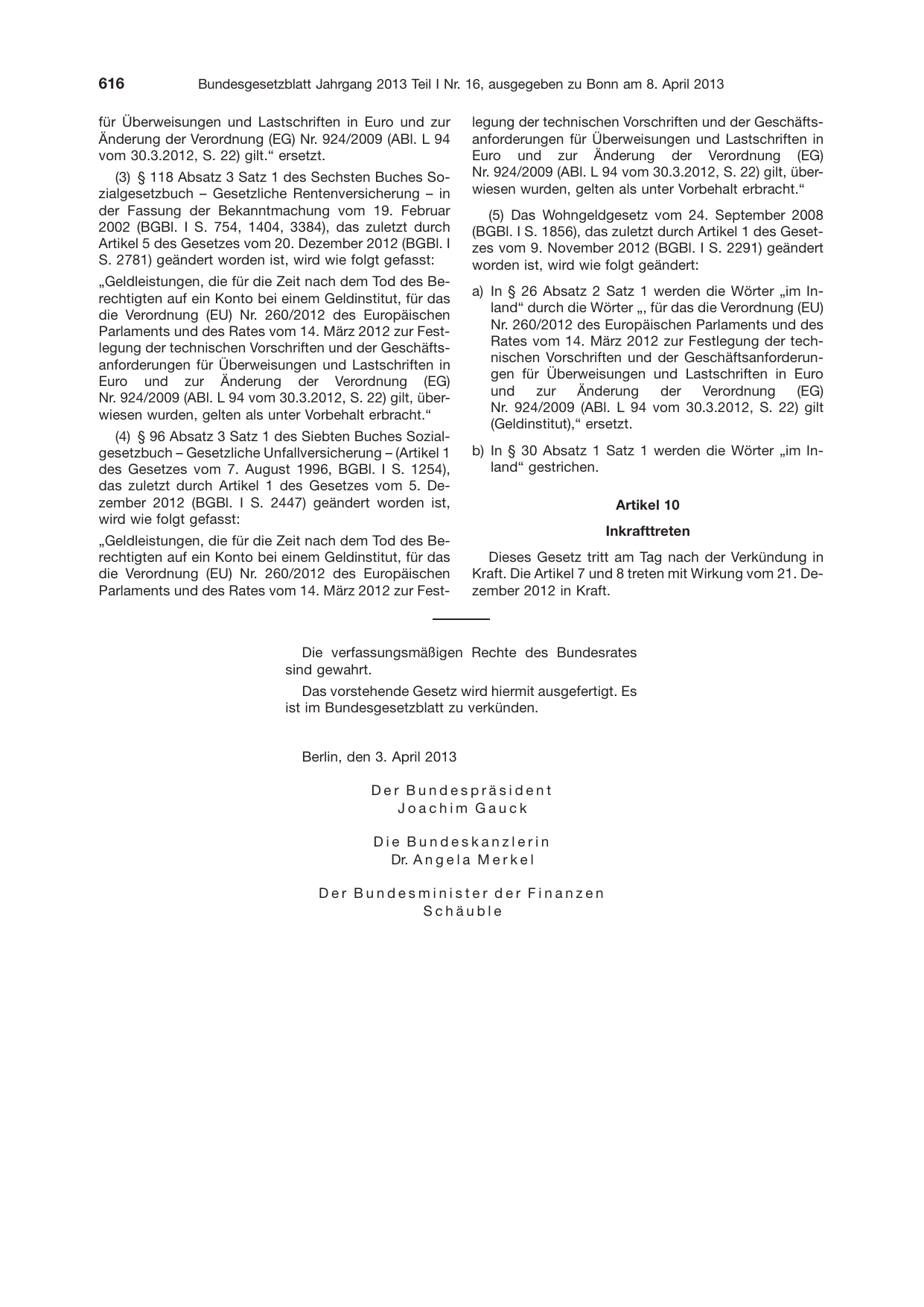 BGBl. 2013, Seite 616 — Originalseite als Abbildung