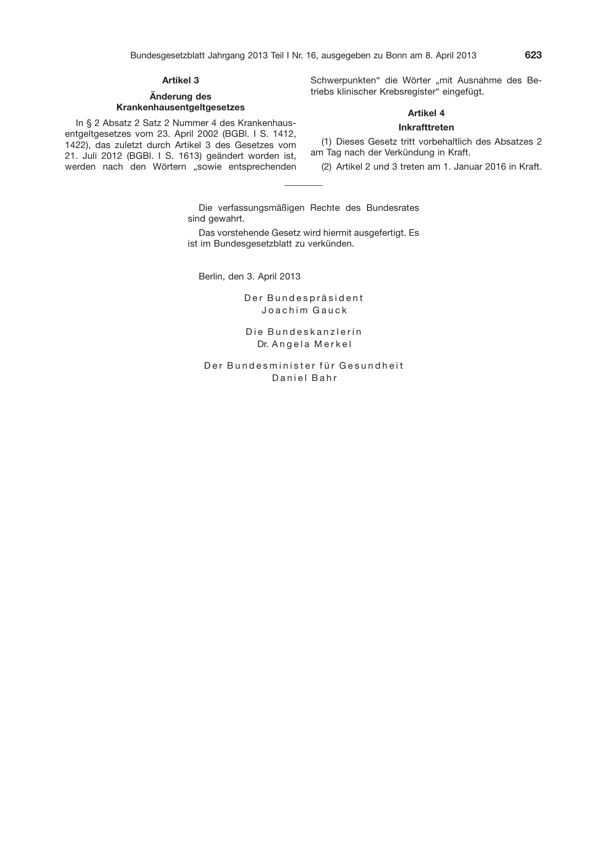 BGBl. 2013, Seite 623 — Originalseite als Abbildung