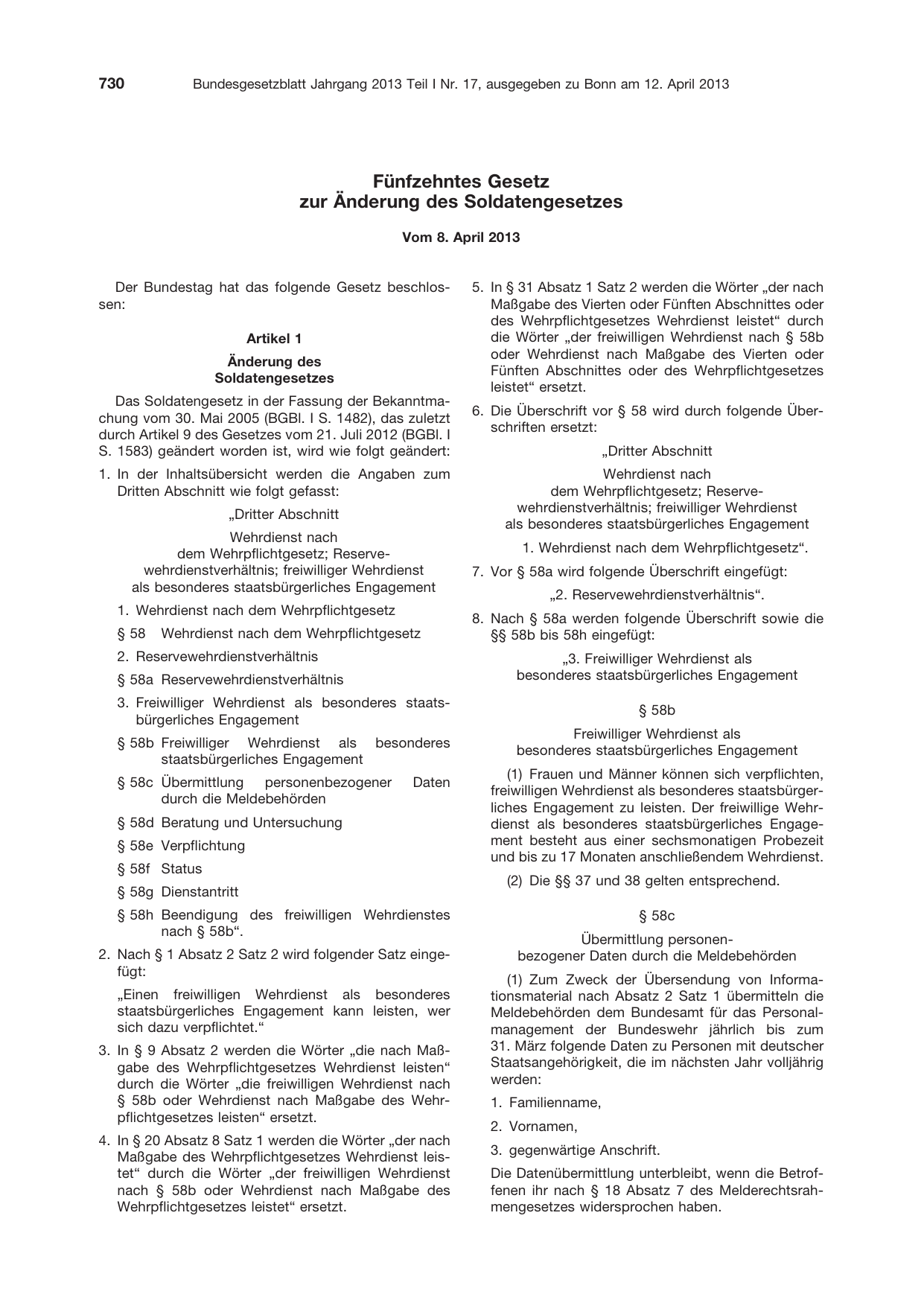 BGBl. 2013, Seite 730 — Originalseite als Abbildung