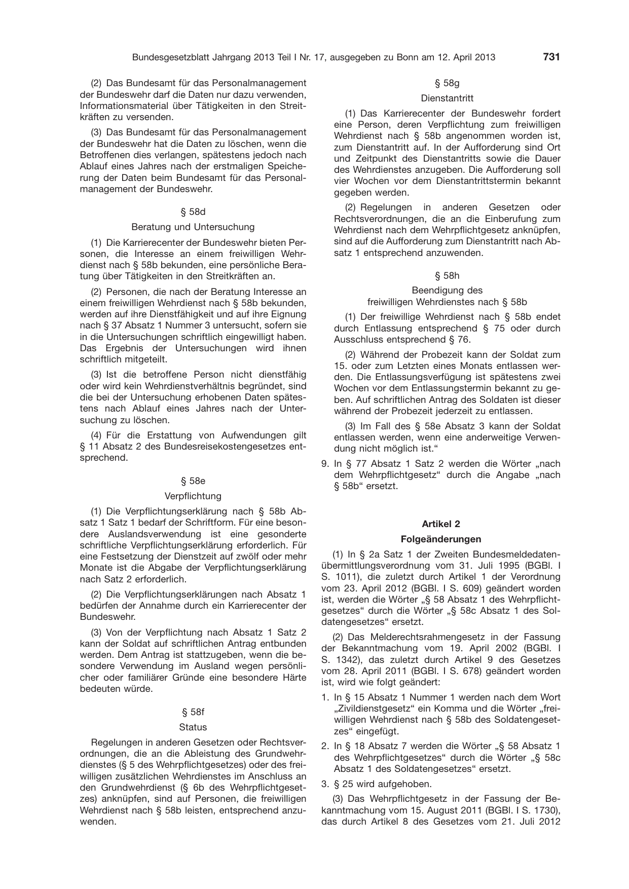 BGBl. 2013, Seite 731 — Originalseite als Abbildung