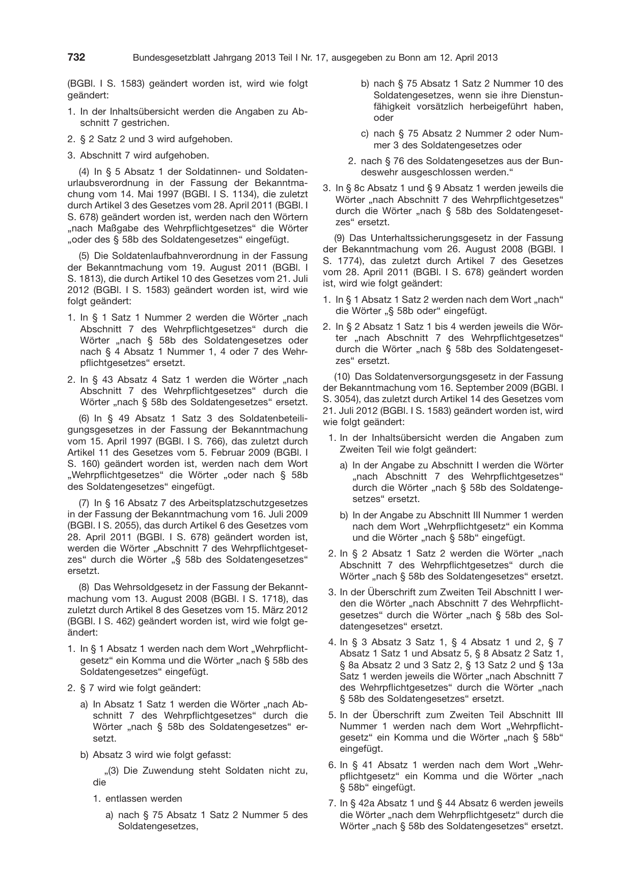 BGBl. 2013, Seite 732 — Originalseite als Abbildung