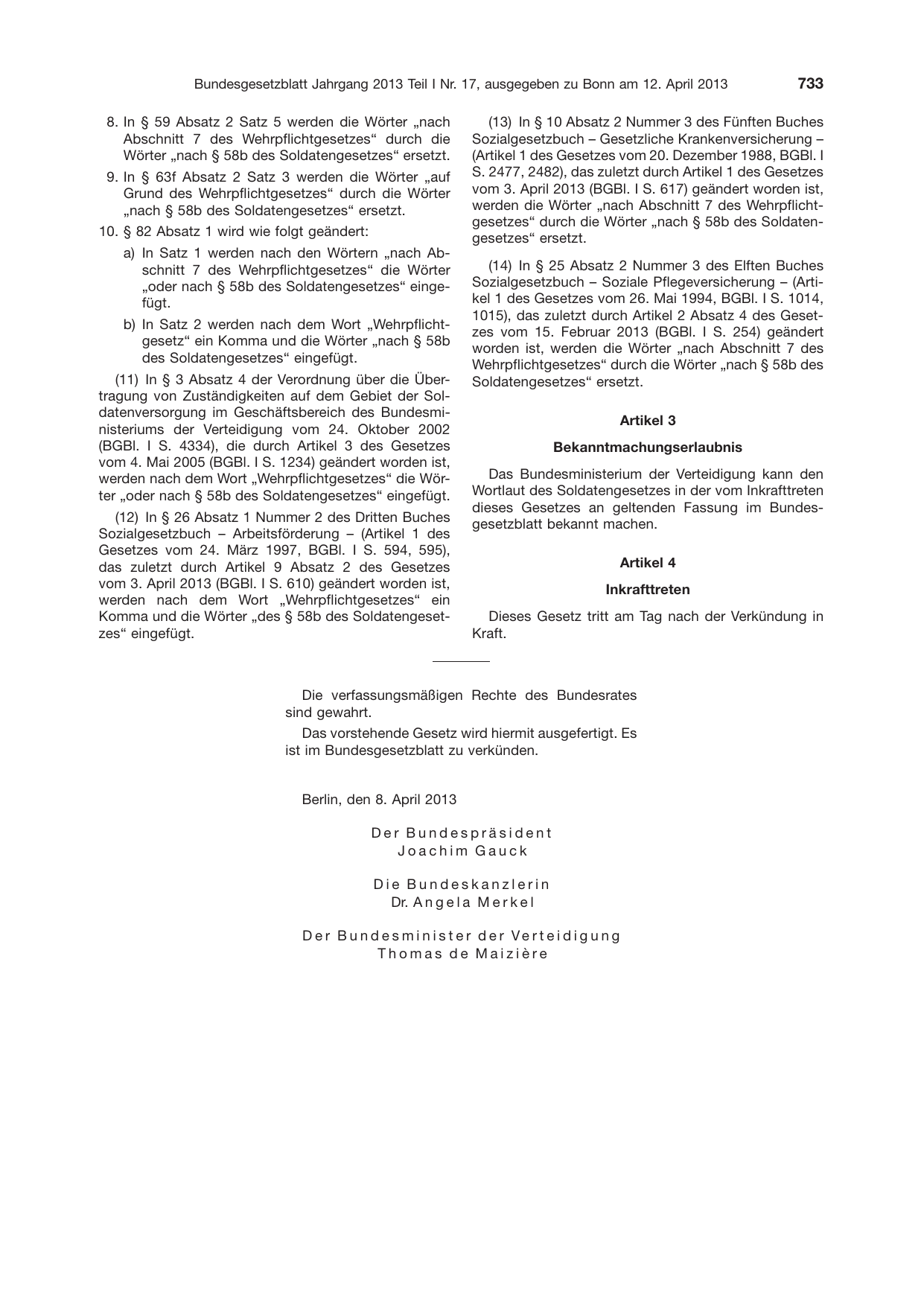 BGBl. 2013, Seite 733 — Originalseite als Abbildung
