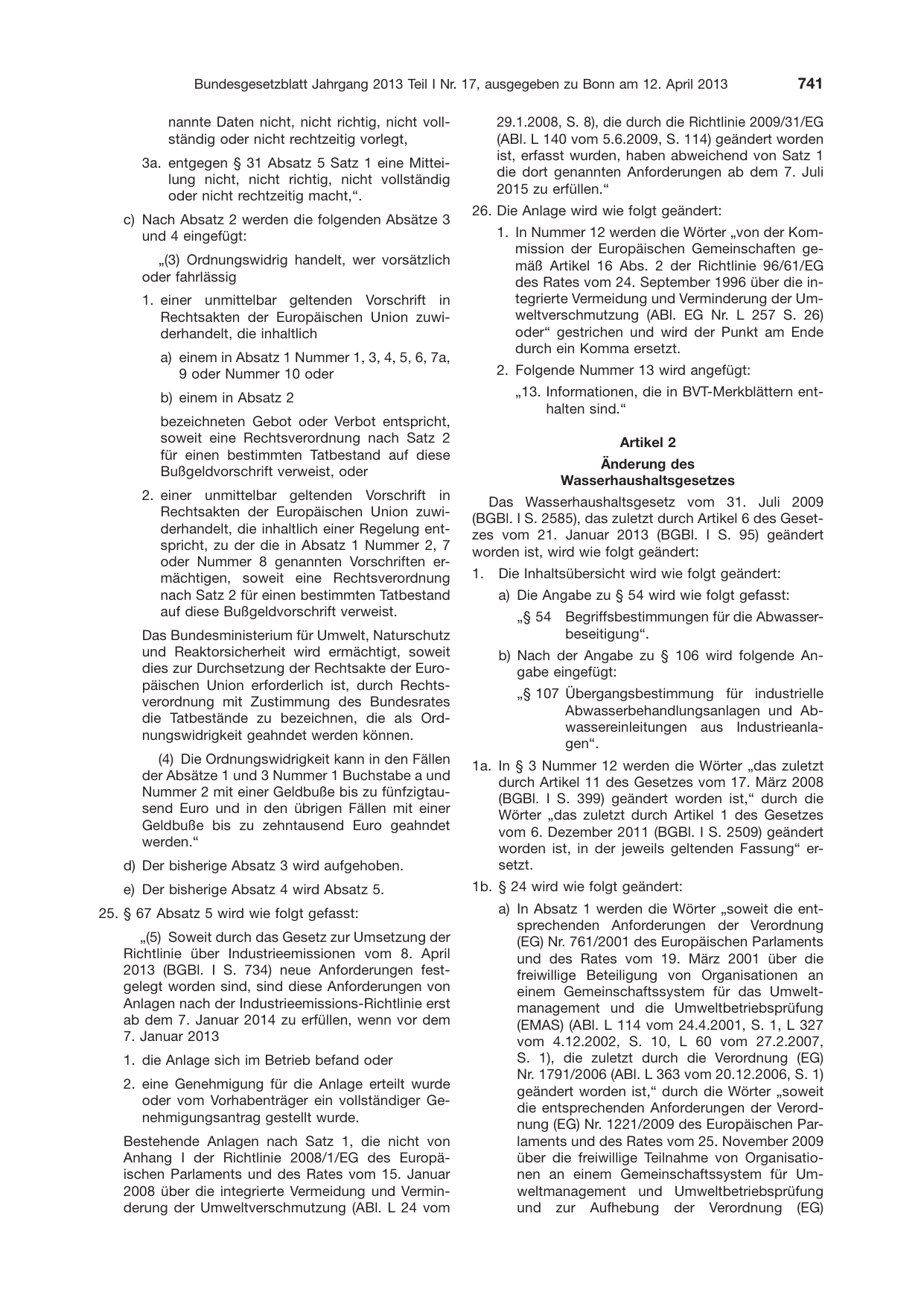 BGBl. 2013, Seite 741 — Originalseite als Abbildung
