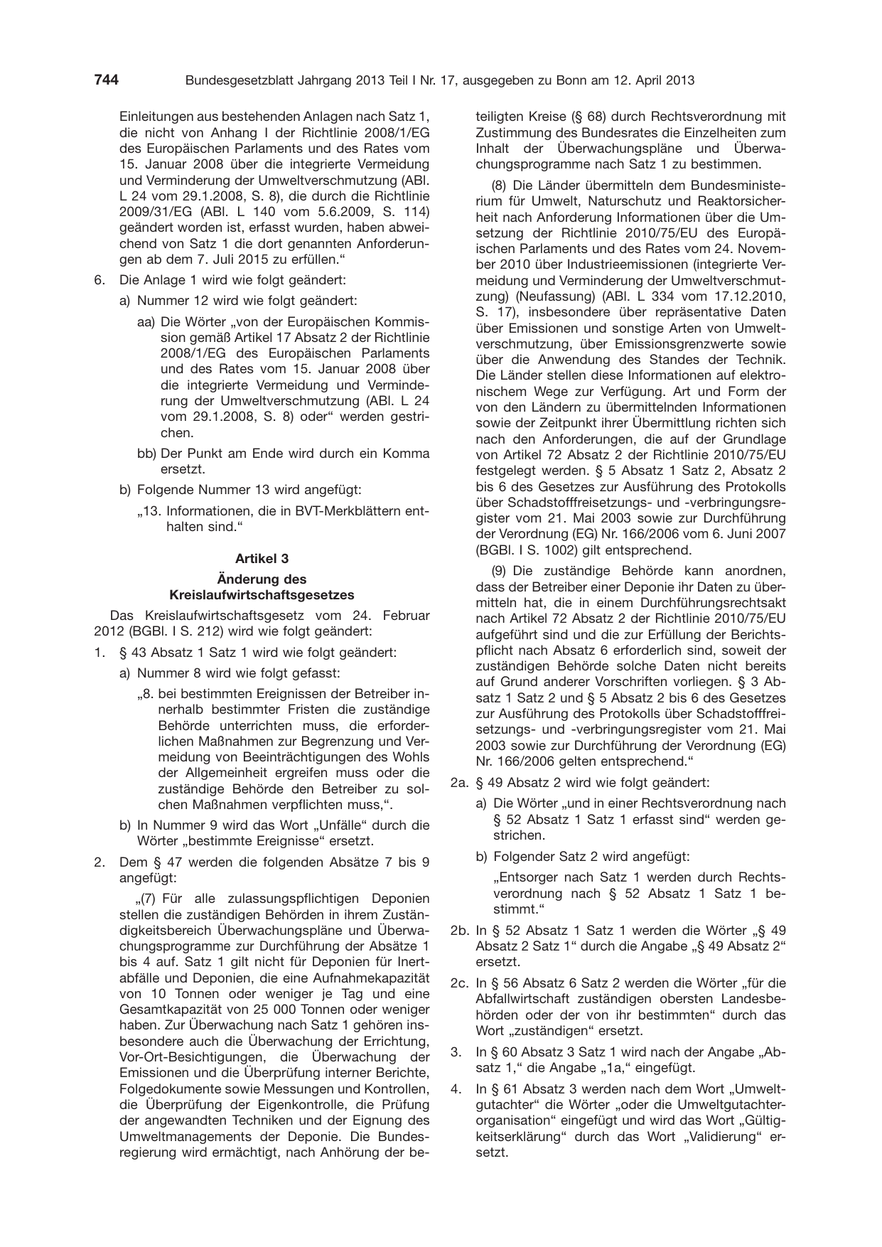 BGBl. 2013, Seite 744 — Originalseite als Abbildung