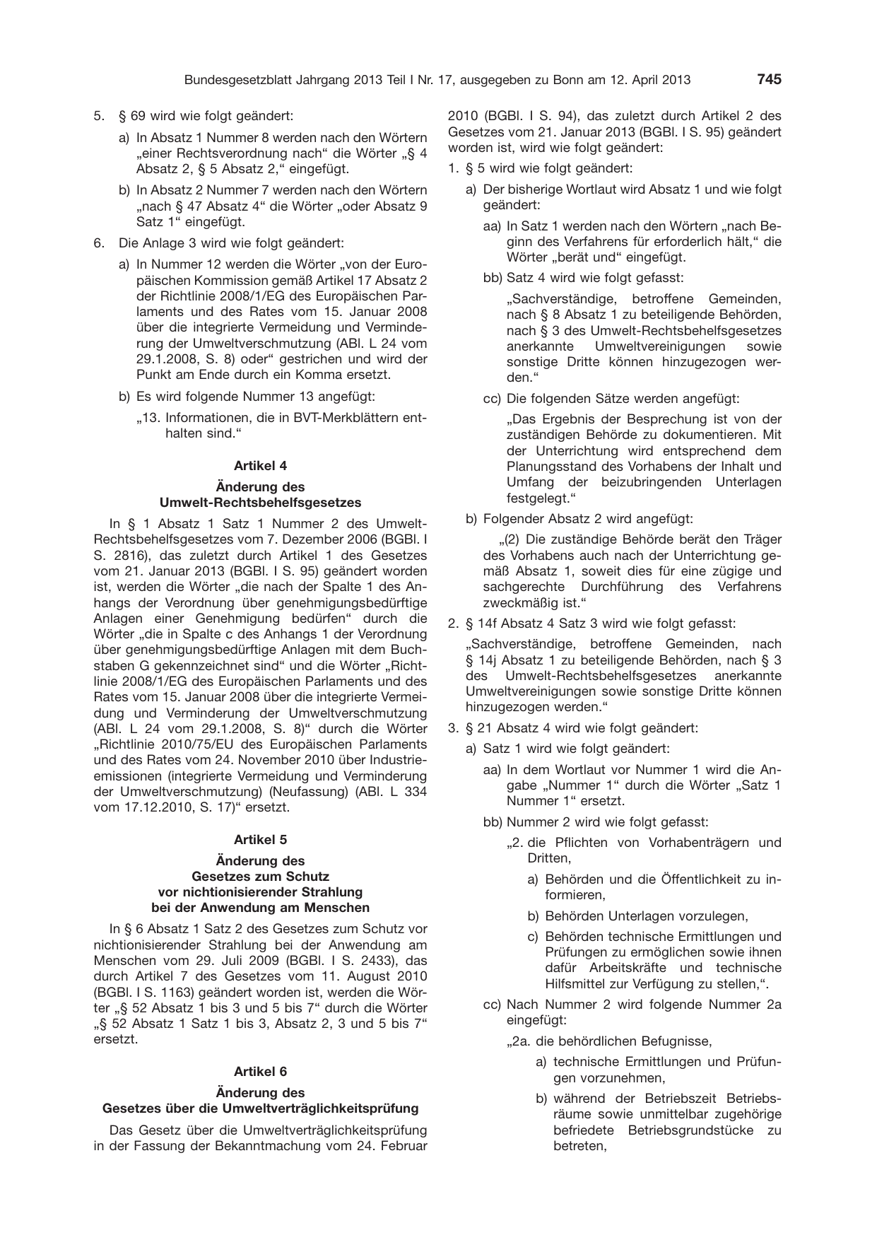 BGBl. 2013, Seite 745 — Originalseite als Abbildung