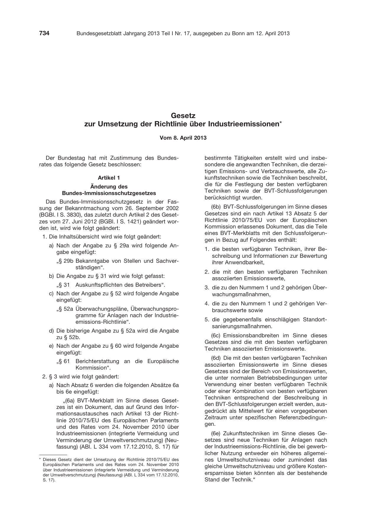 BGBl. 2013, Seite 734 — Originalseite als Abbildung
