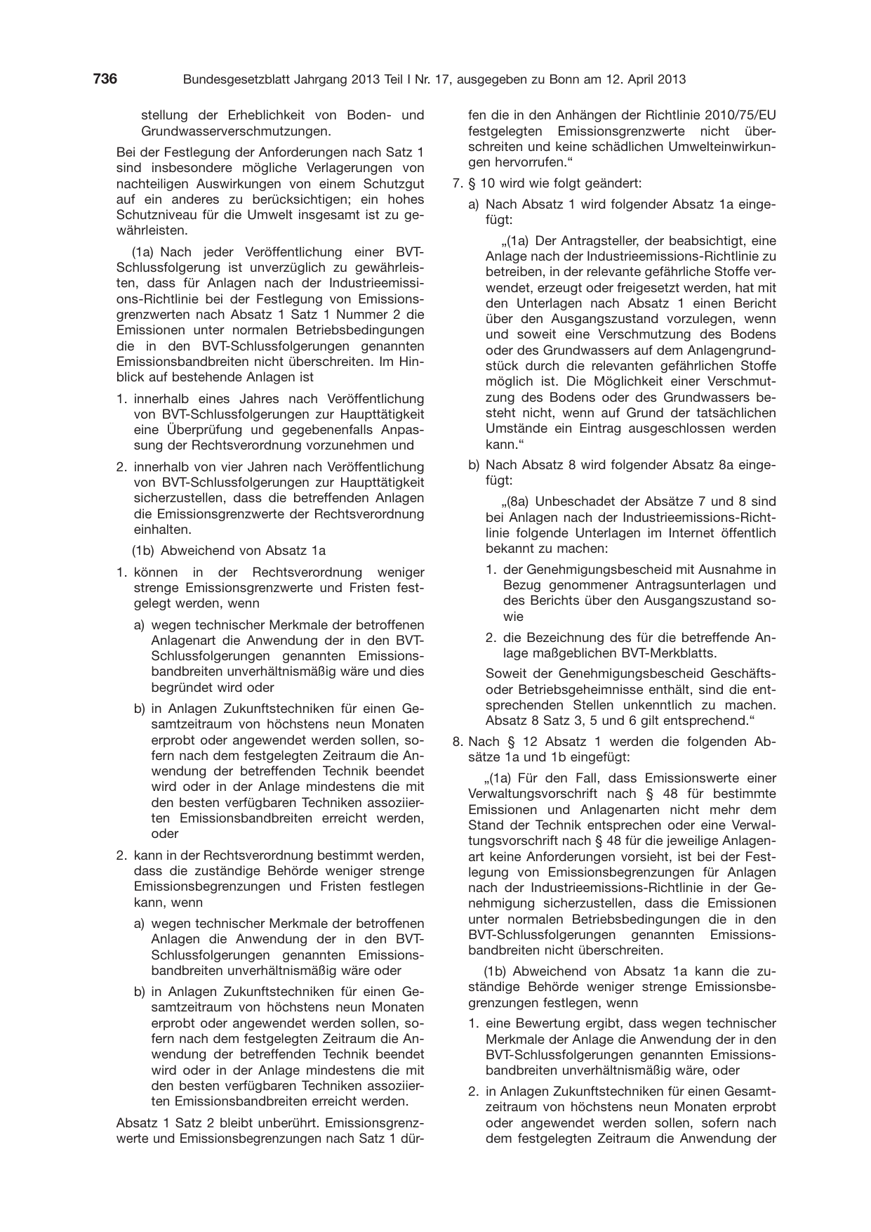 BGBl. 2013, Seite 736 — Originalseite als Abbildung