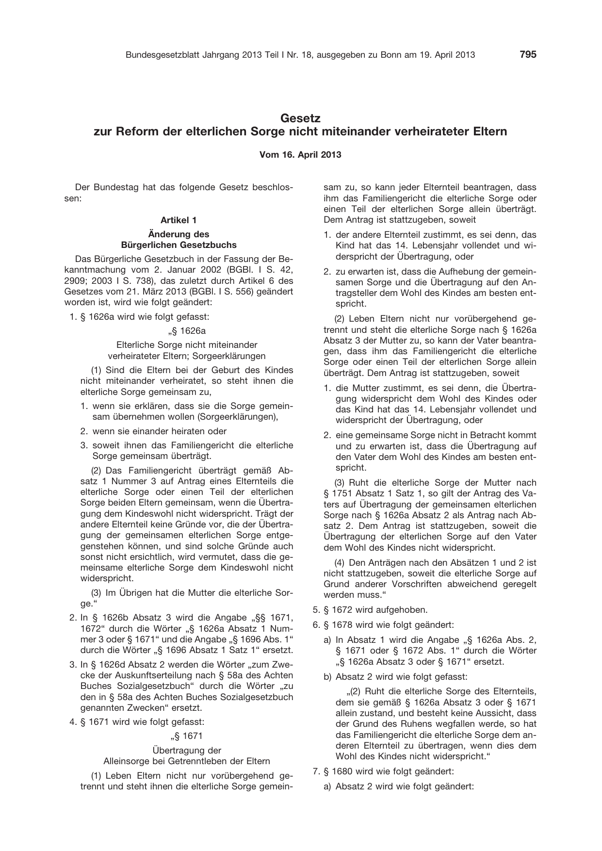 BGBl. 2013, Seite 795 — Originalseite als Abbildung