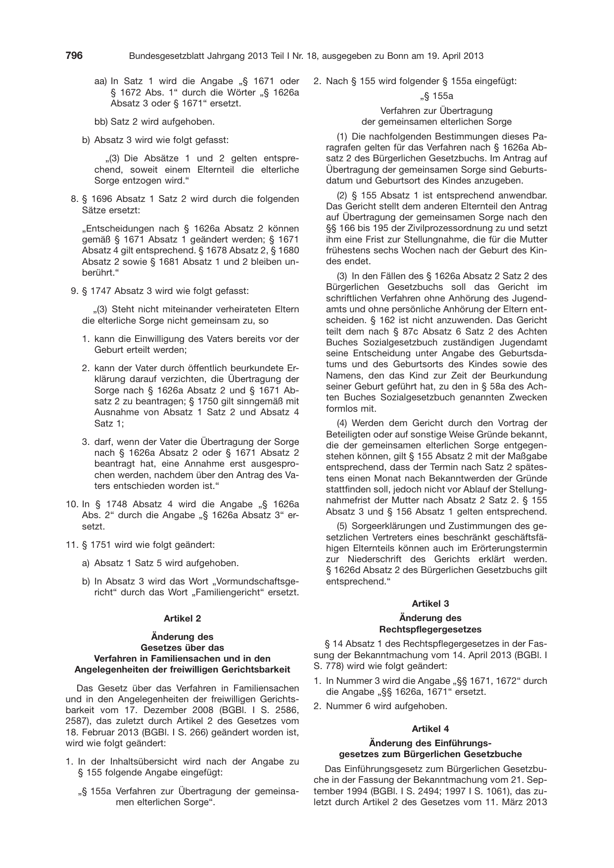 BGBl. 2013, Seite 796 — Originalseite als Abbildung
