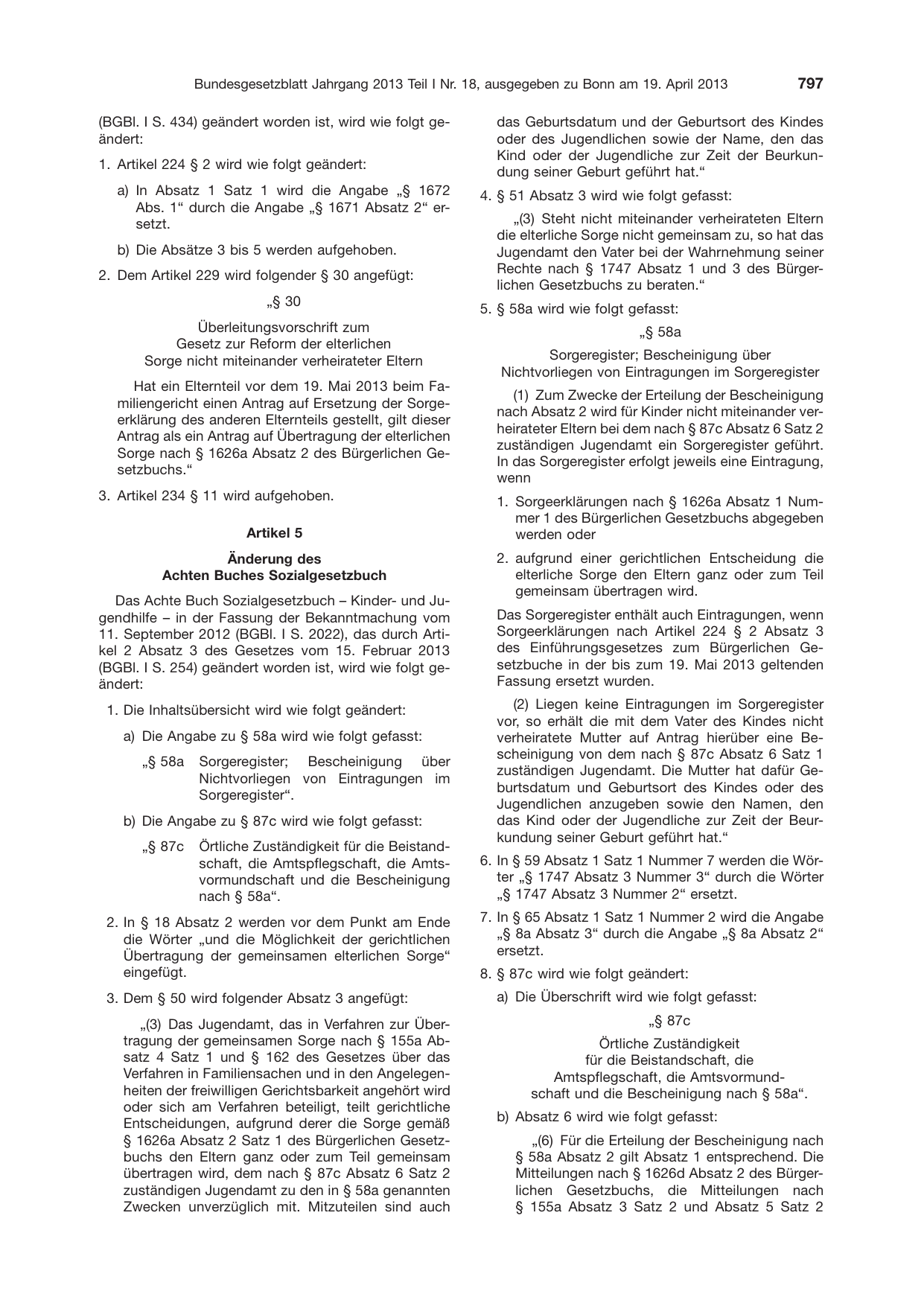 BGBl. 2013, Seite 797 — Originalseite als Abbildung