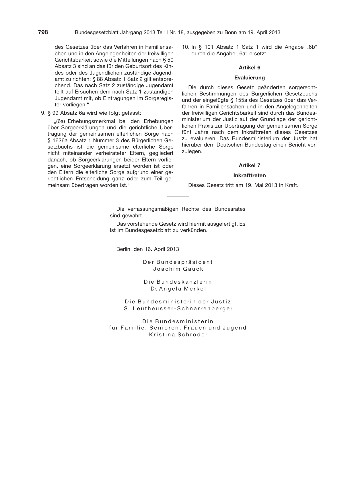 BGBl. 2013, Seite 798 — Originalseite als Abbildung