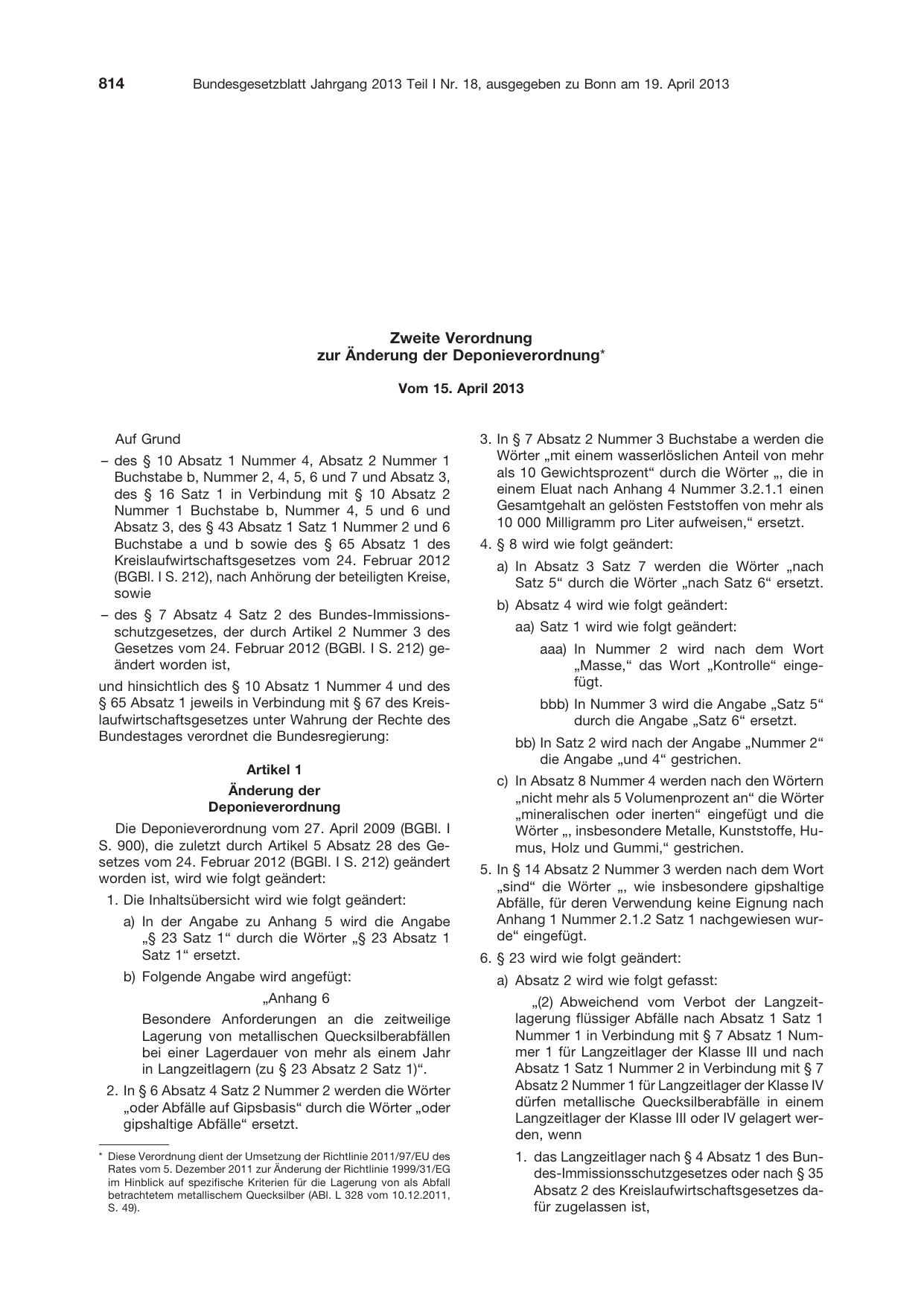 BGBl. 2013, Seite 814 — Originalseite als Abbildung