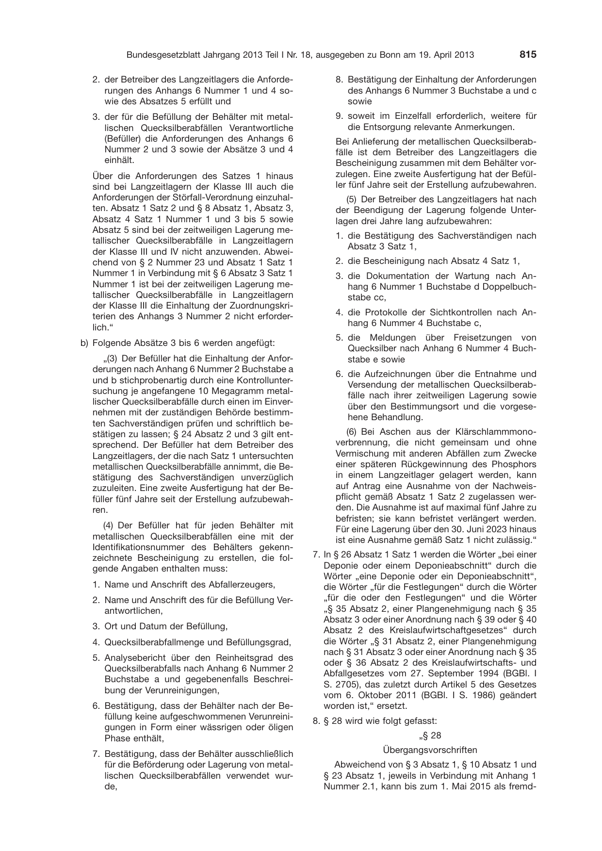 BGBl. 2013, Seite 815 — Originalseite als Abbildung