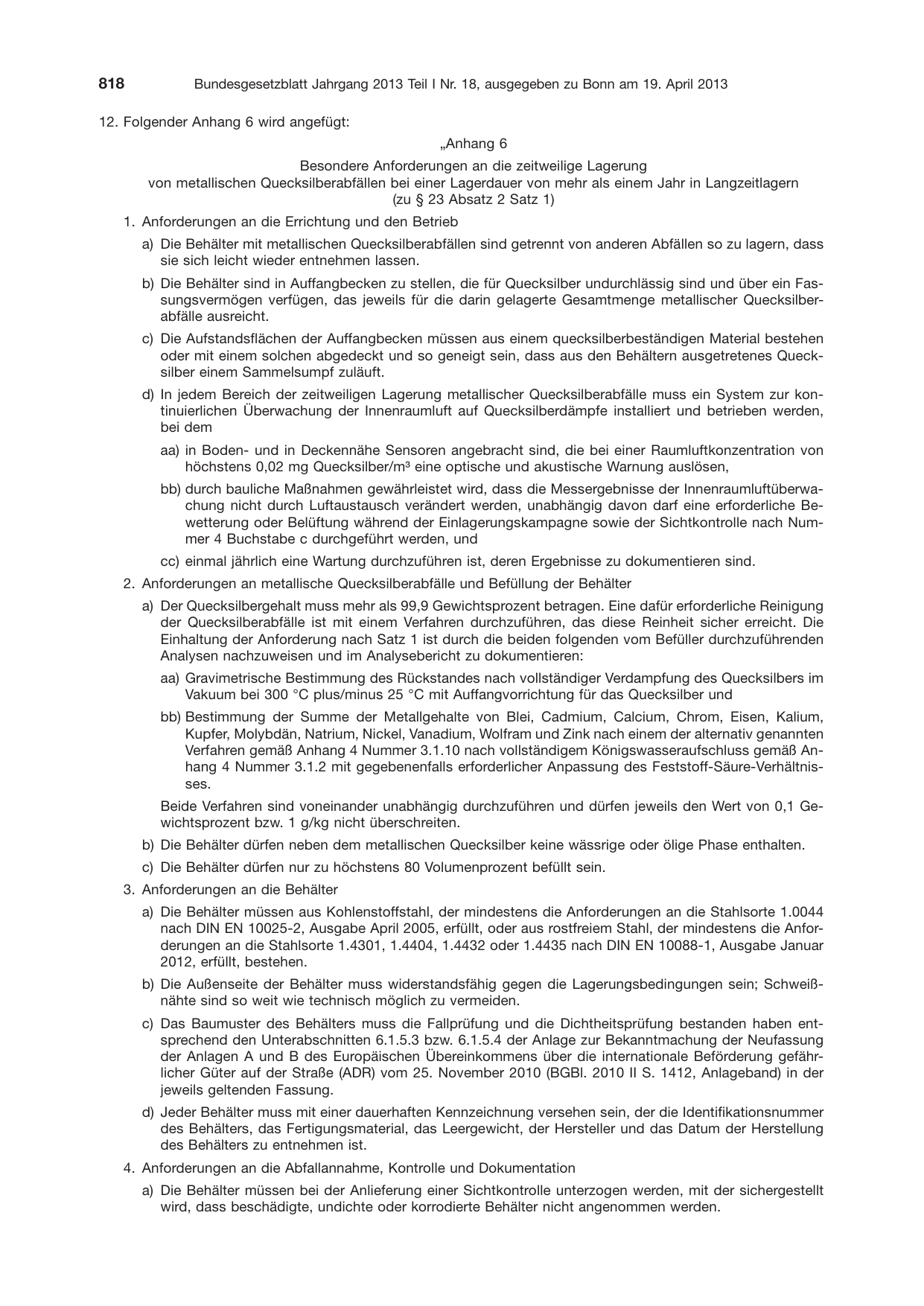 BGBl. 2013, Seite 818 — Originalseite als Abbildung