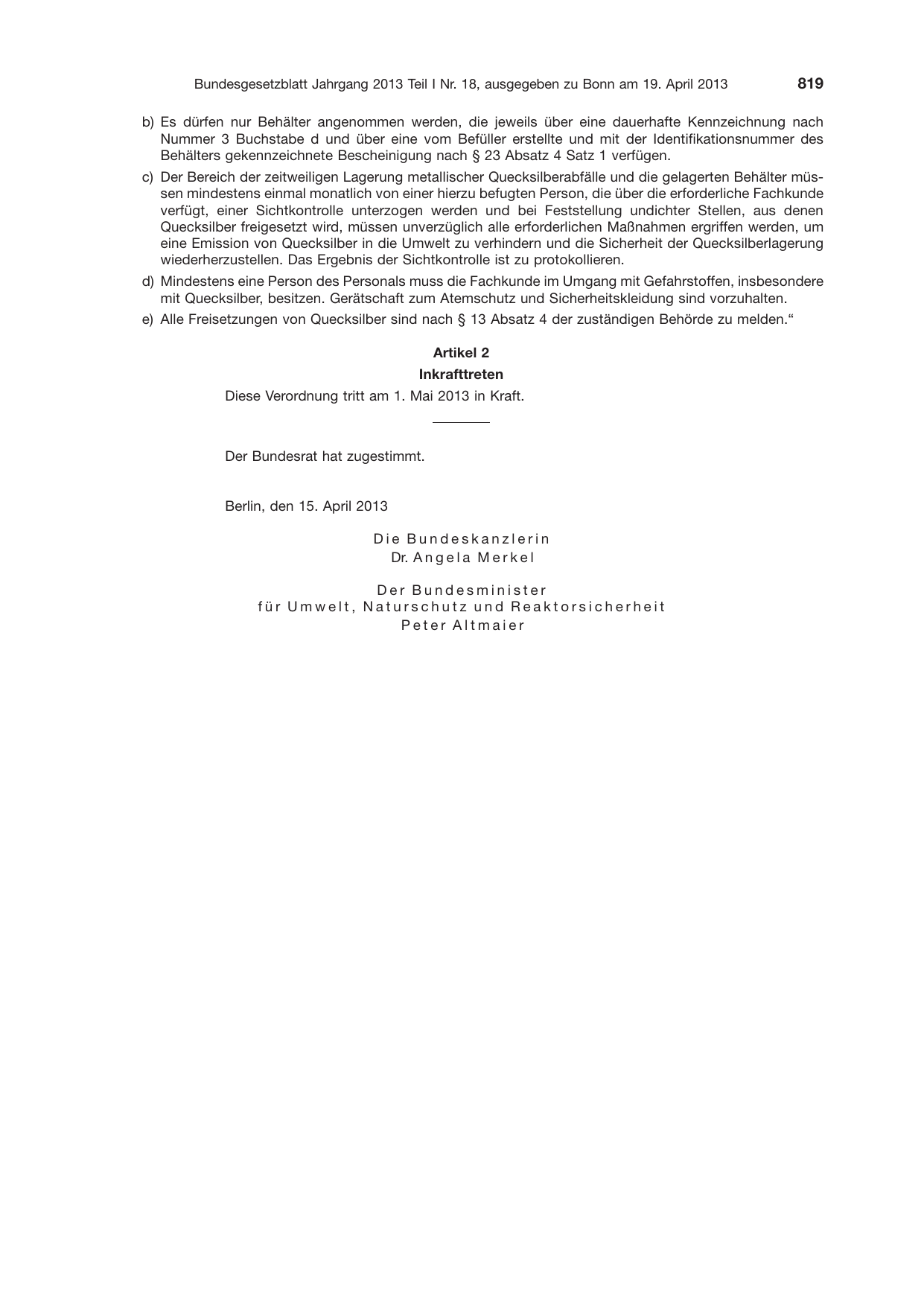 BGBl. 2013, Seite 819 — Originalseite als Abbildung