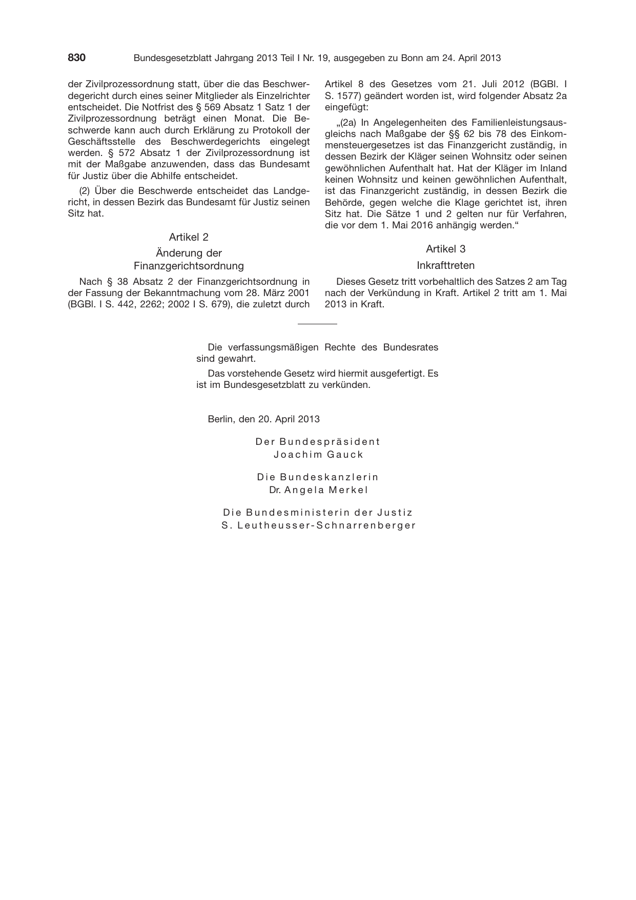 BGBl. 2013, Seite 830 — Originalseite als Abbildung