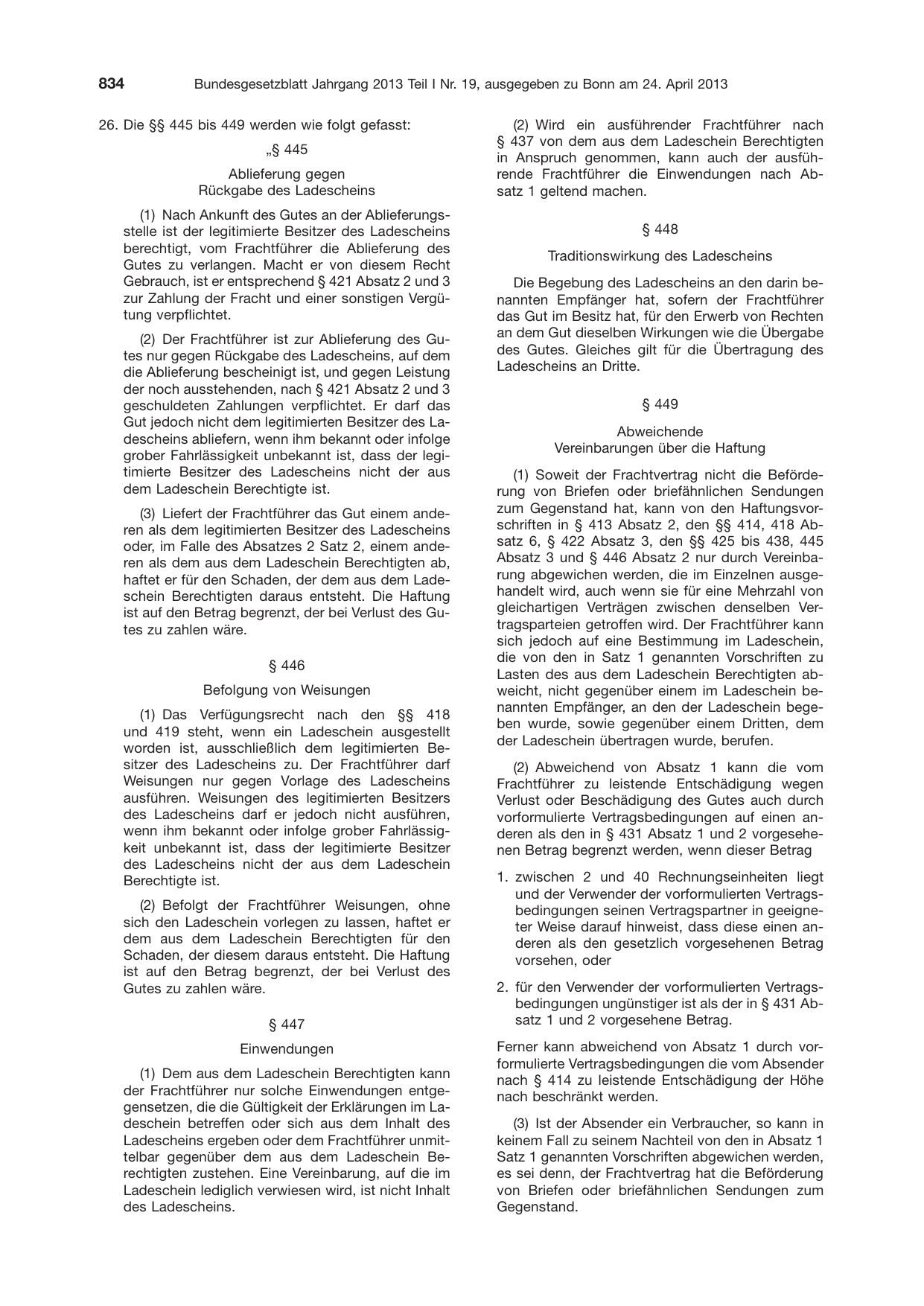 BGBl. 2013, Seite 834 — Originalseite als Abbildung