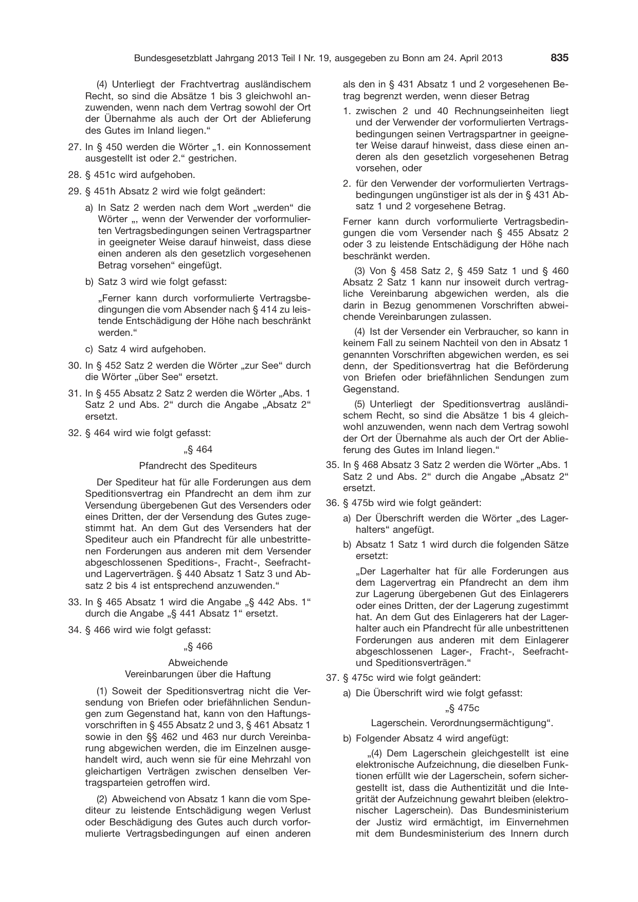 BGBl. 2013, Seite 835 — Originalseite als Abbildung