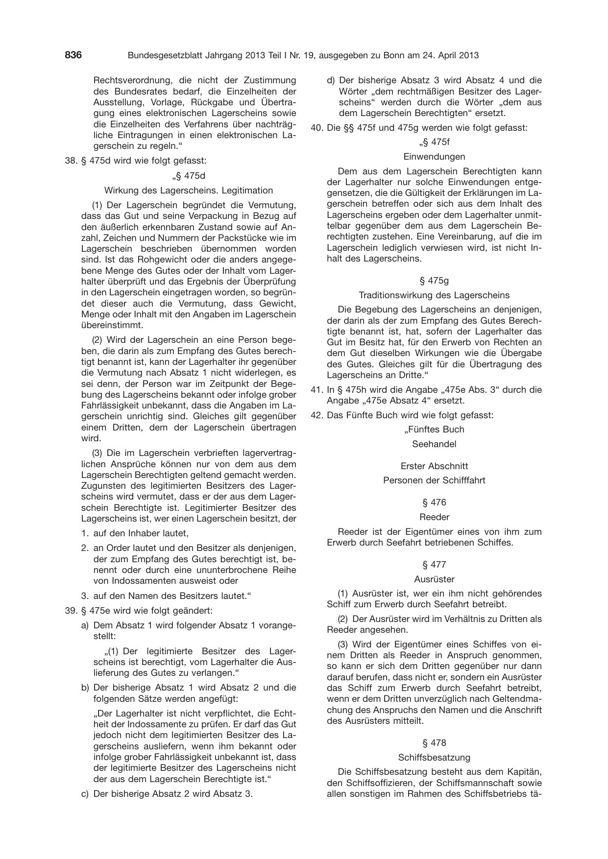 BGBl. 2013, Seite 836 — Originalseite als Abbildung