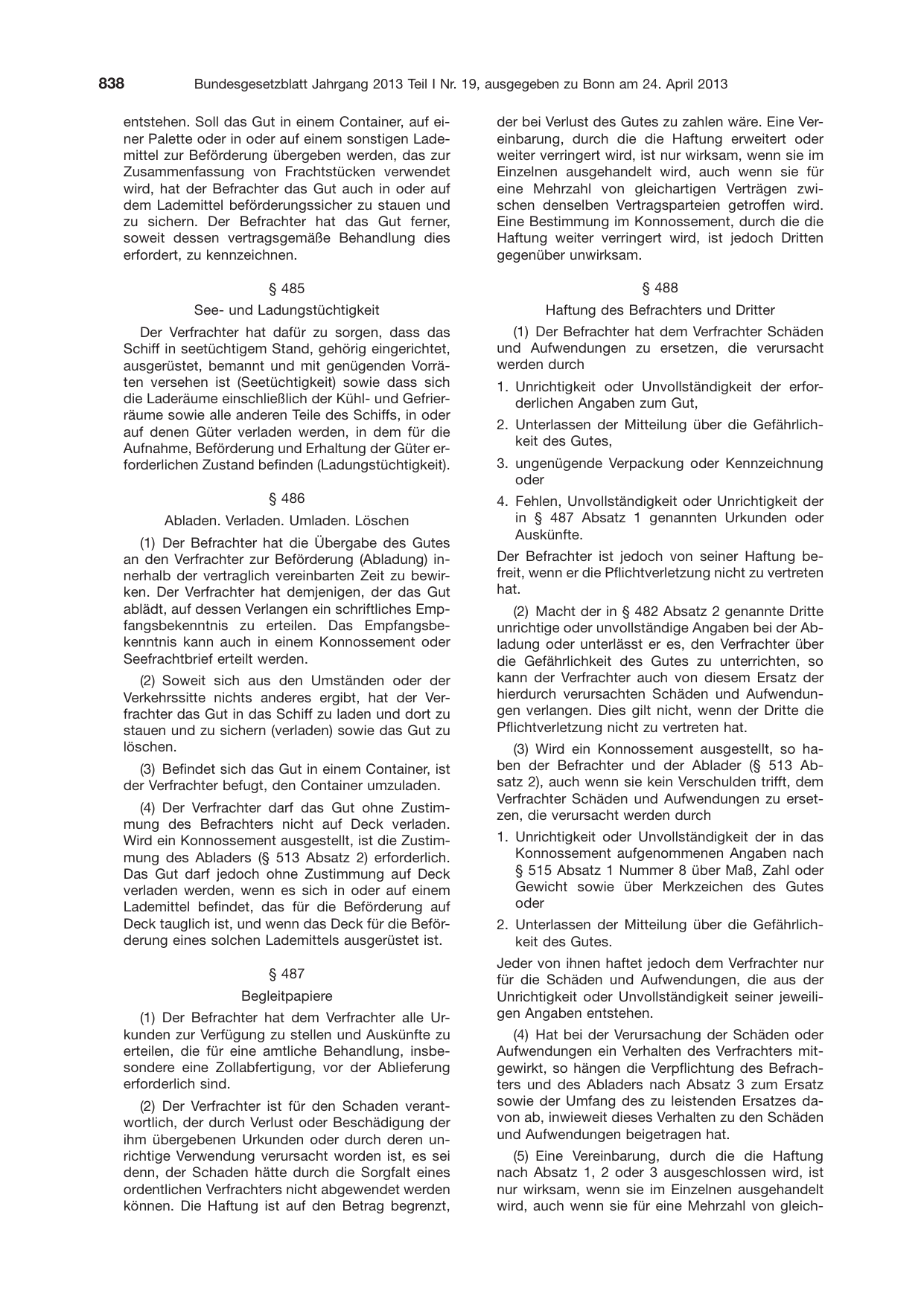 BGBl. 2013, Seite 838 — Originalseite als Abbildung
