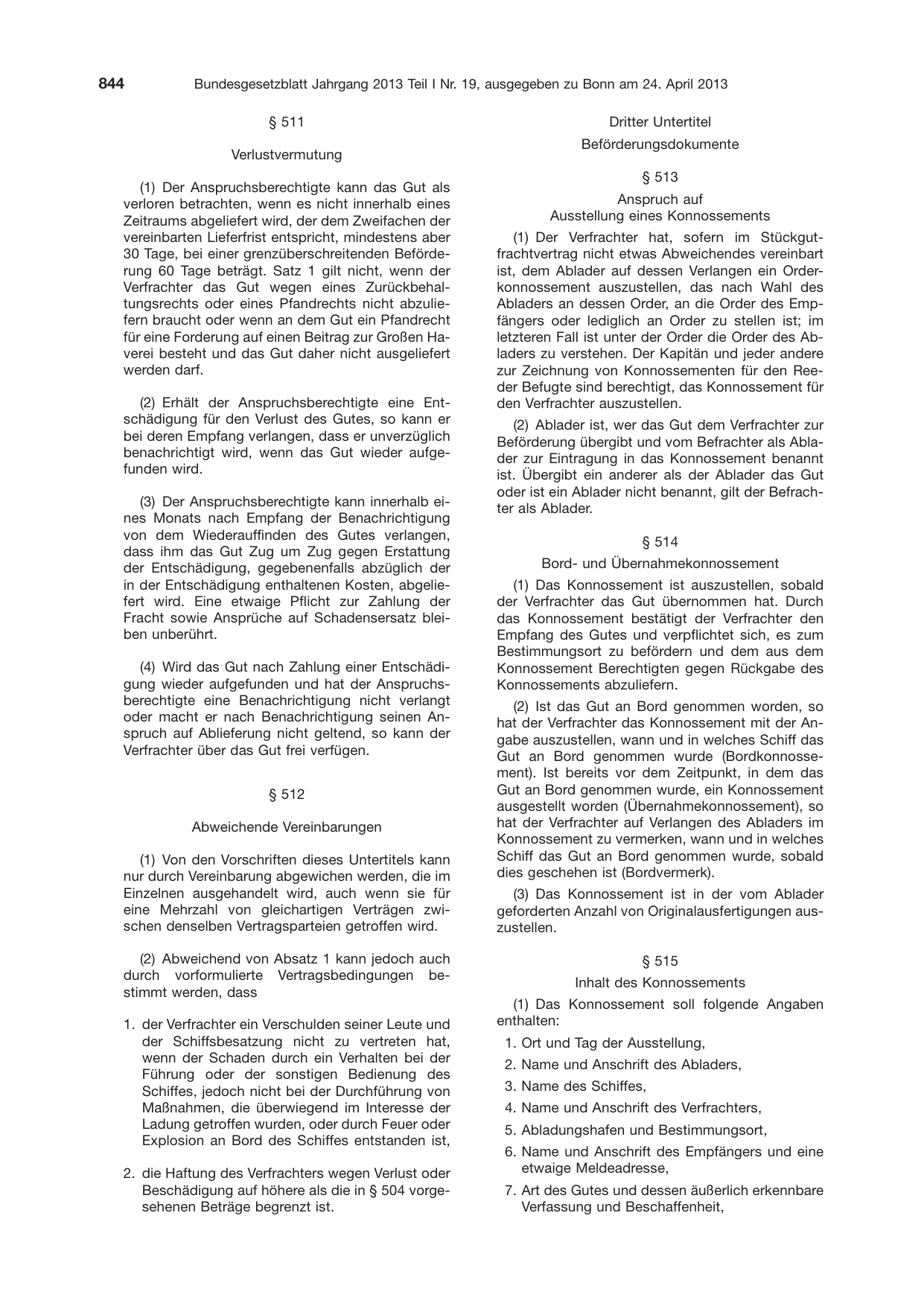 BGBl. 2013, Seite 844 — Originalseite als Abbildung