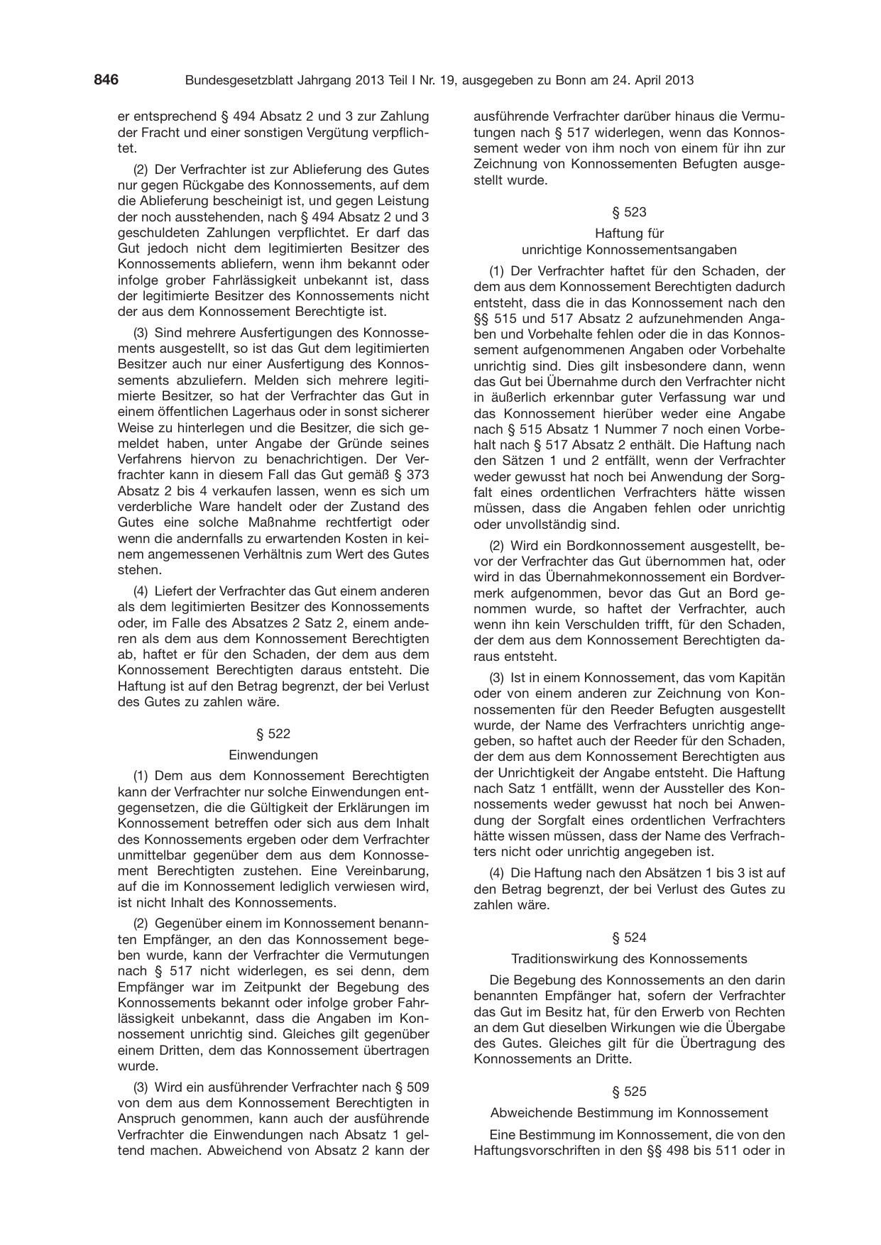 BGBl. 2013, Seite 846 — Originalseite als Abbildung