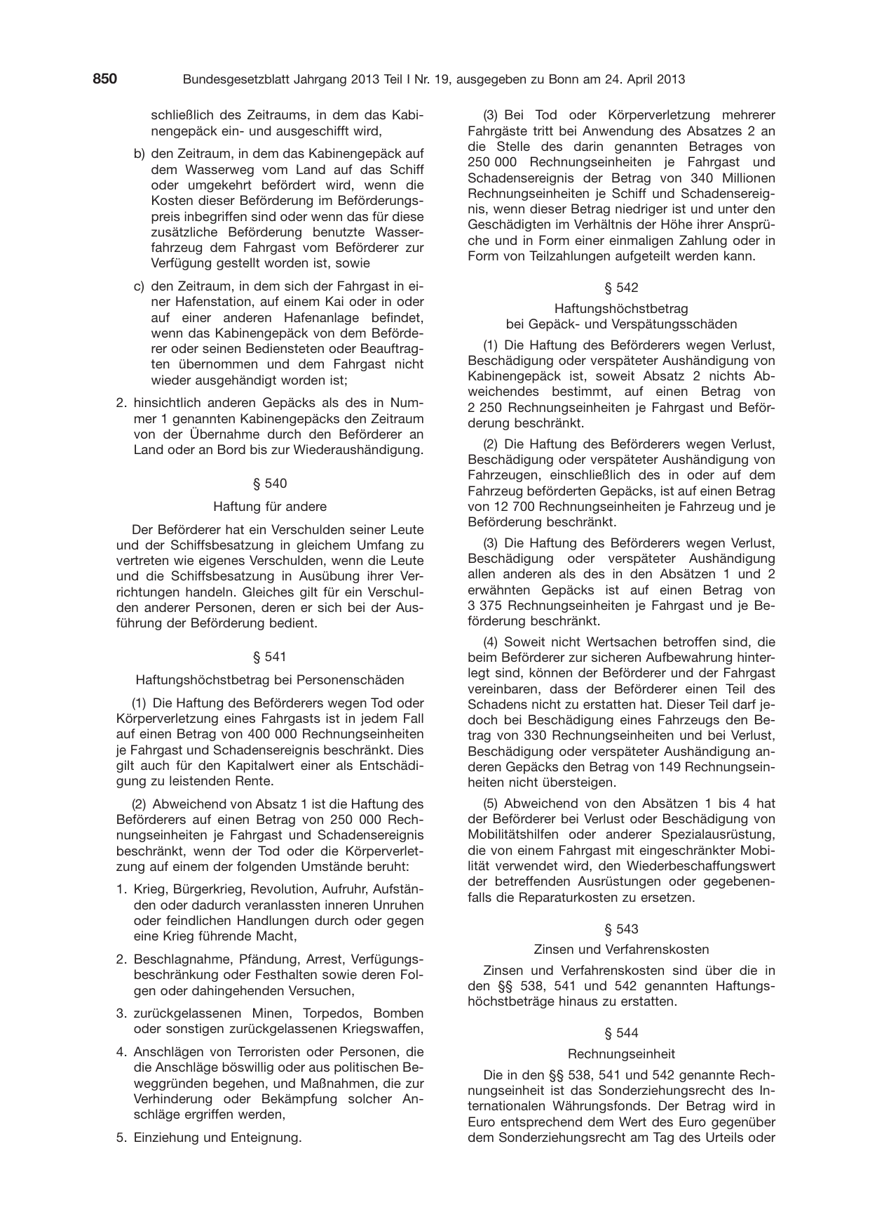 BGBl. 2013, Seite 850 — Originalseite als Abbildung