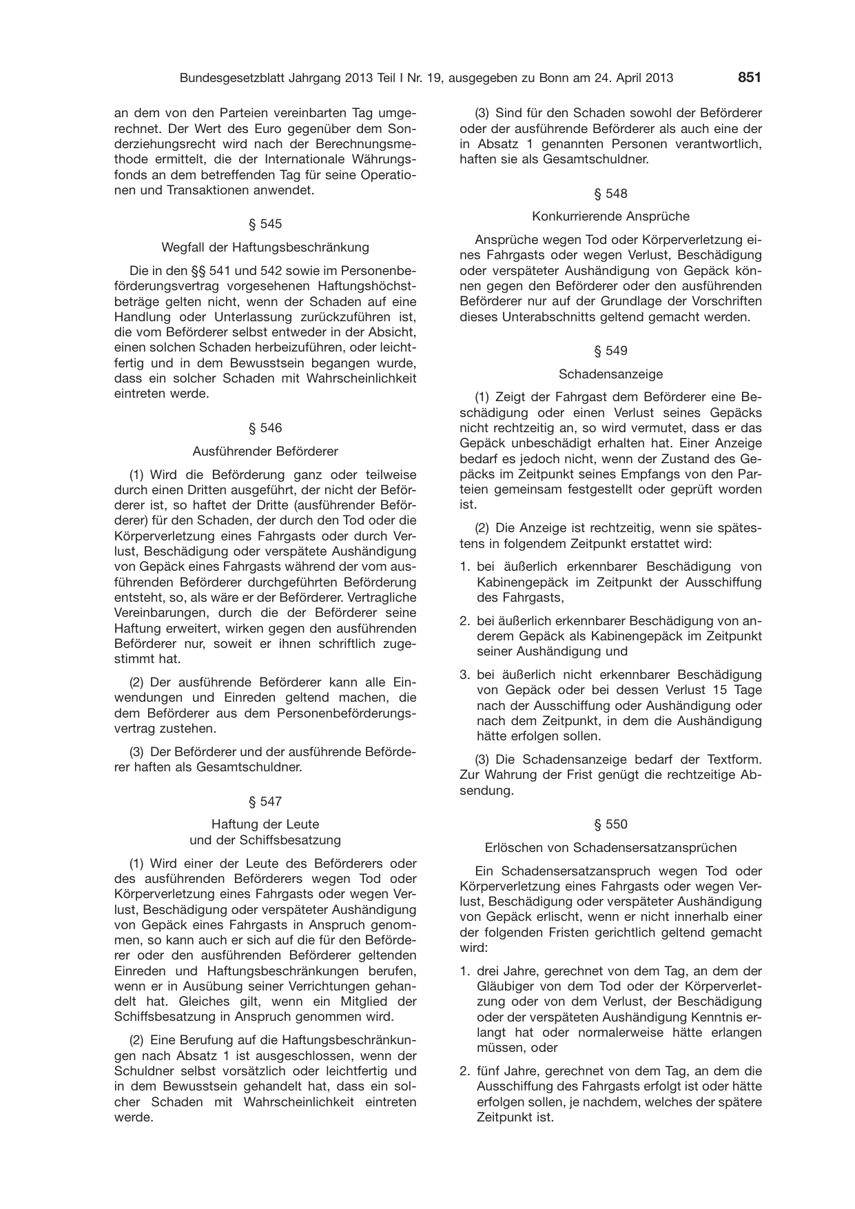 BGBl. 2013, Seite 851 — Originalseite als Abbildung