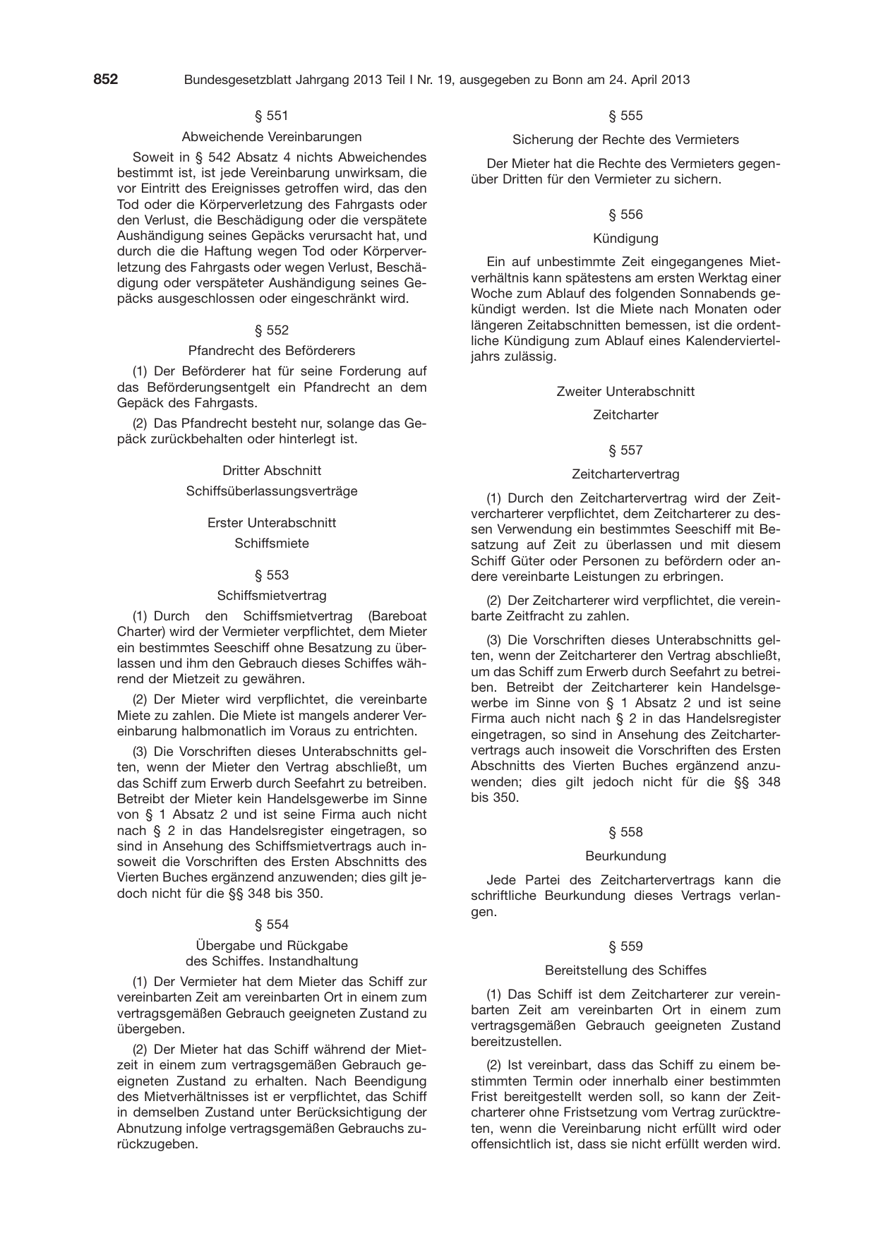 BGBl. 2013, Seite 852 — Originalseite als Abbildung