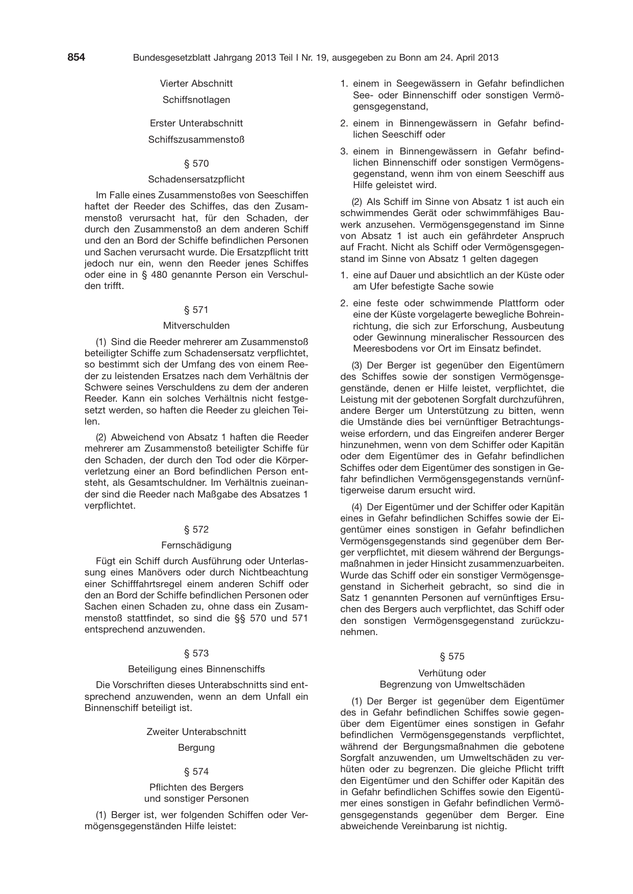 BGBl. 2013, Seite 854 — Originalseite als Abbildung